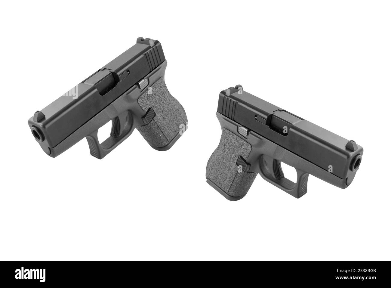 Automatische Handfeuerwaffen auf weißem Hintergrund. Automatische Handpistolen Stockfoto