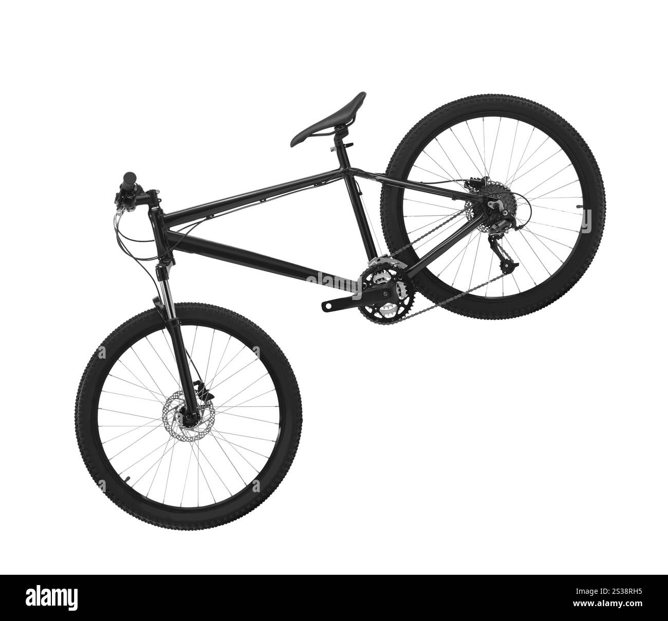 Schwarzes Mountainbike isoliert auf weißem Hintergrund. Schwarzes Mountainbike isoliert Stockfoto