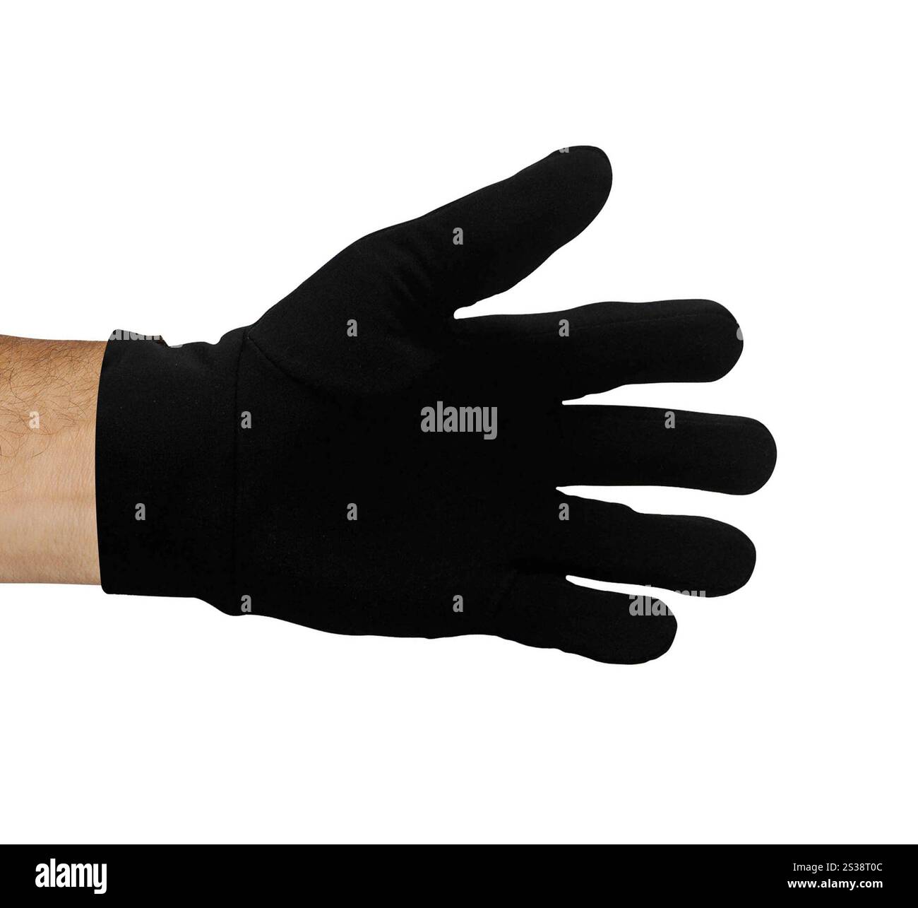 Schwarzer Handschuh isoliert auf weißem Hintergrund. Schwarzer Handschuh isoliert Stockfoto