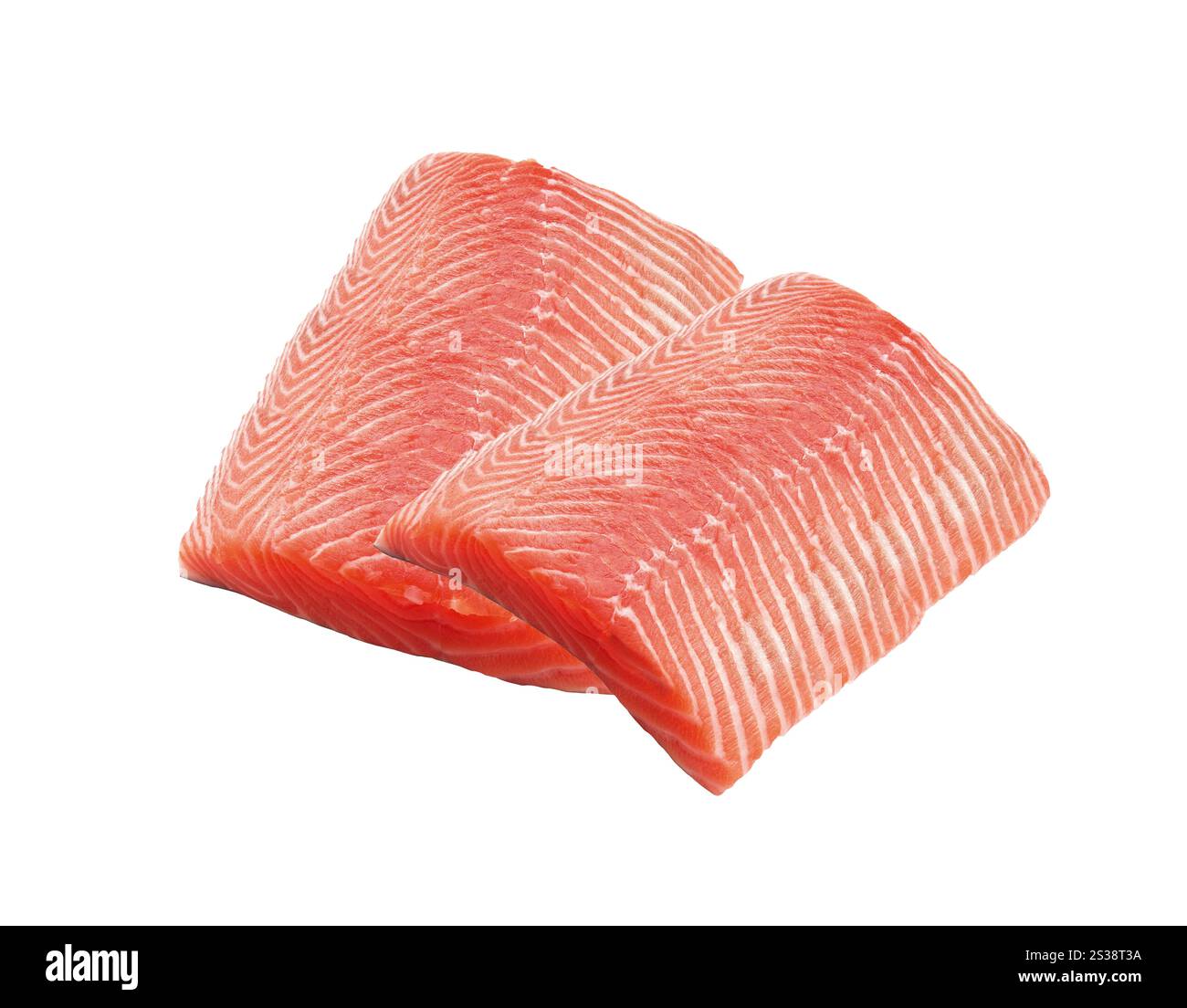 Lachssteaks Roter Fisch isoliert auf weiß Stockfoto