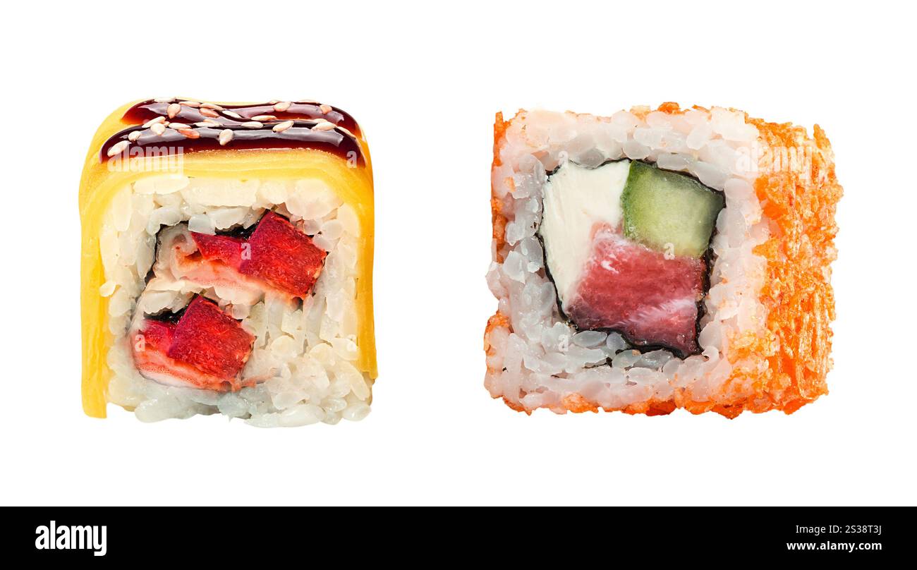 Sushi-Rolle isoliert auf weißem Hintergrund. Sushi-Rolle isoliert Stockfoto