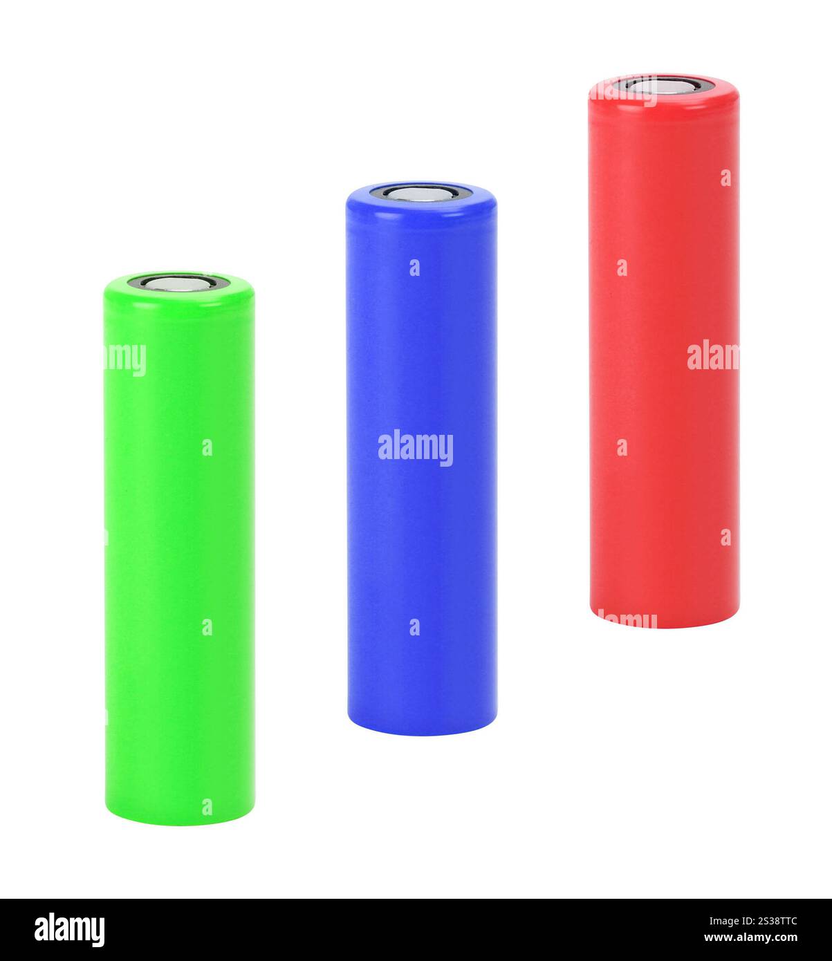 Ein Satz A von Batterien der Größe AA auf weißem Hintergrund. Legen Sie Batterien der Größe AA auf weißen Hintergrund Stockfoto