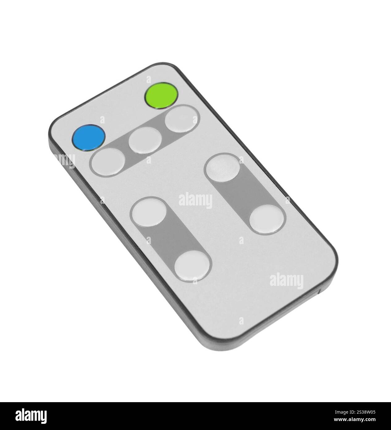 Einzelne Infrarot-Fernbedienung für Media Center isoliert auf weißem Hintergrund. Einzelne Infrarot-Fernbedienung für Media Center Stockfoto