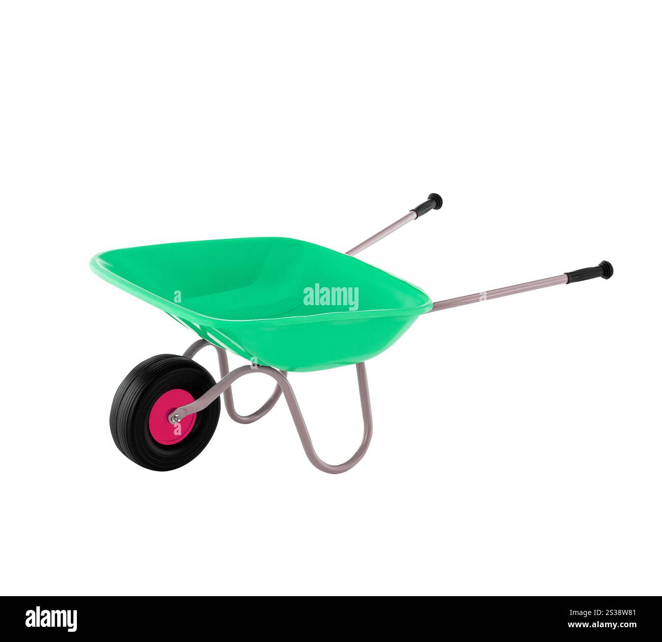 schubkarre, leerer Betonwagen isoliert auf weißem Hintergrund Stockfoto
