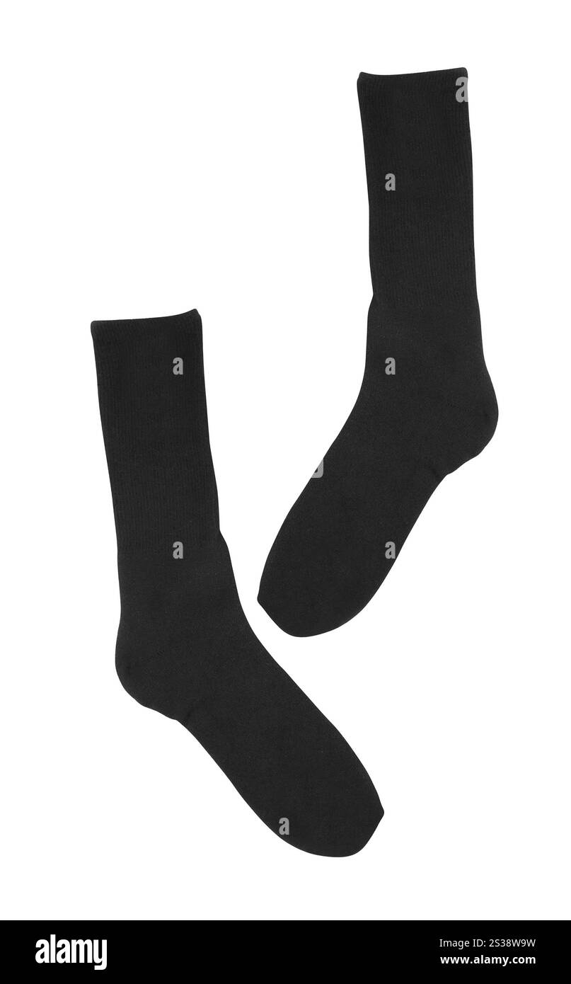 Schwarze Socken Nahaufnahme auf weißem Hintergrund Stockfoto