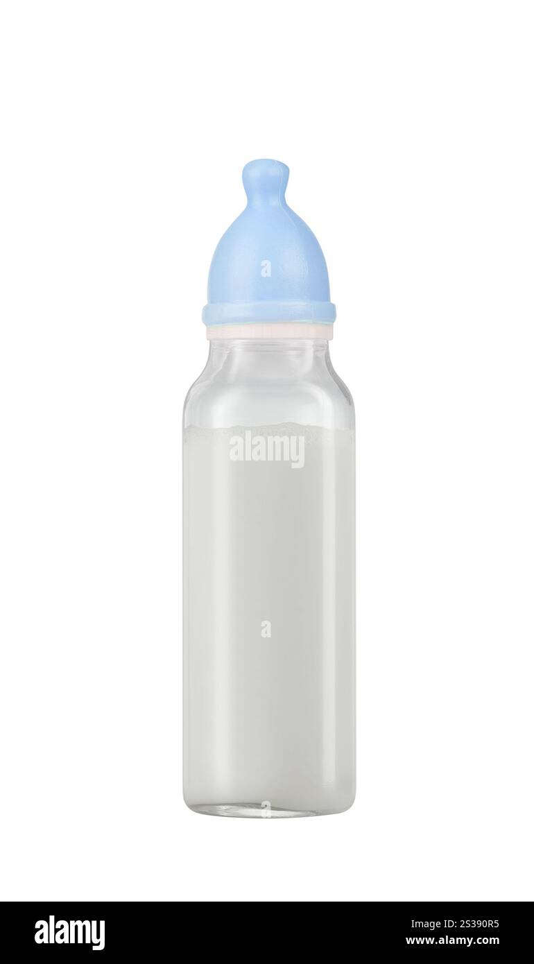 Babyflasche Milch isoliert auf weißem Hintergrund Stockfoto