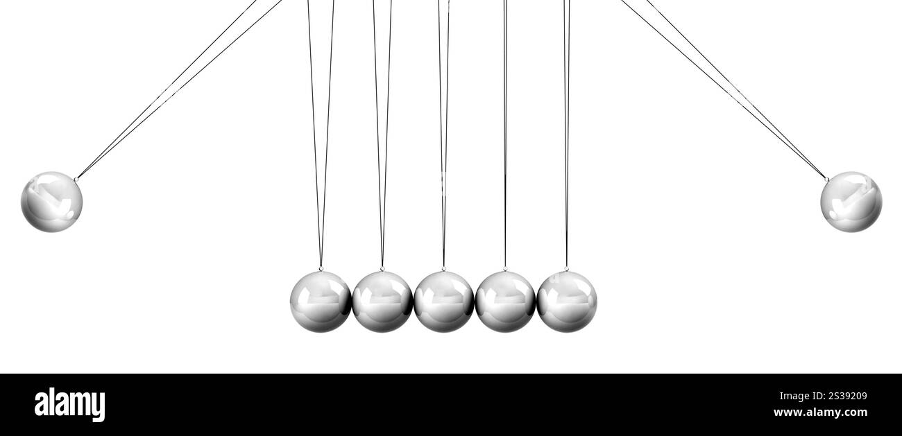 Kollisionskugeln schließen sich isoliert auf weißem Hintergrund. Kollisionskugeln aus nächster Nähe Stockfoto