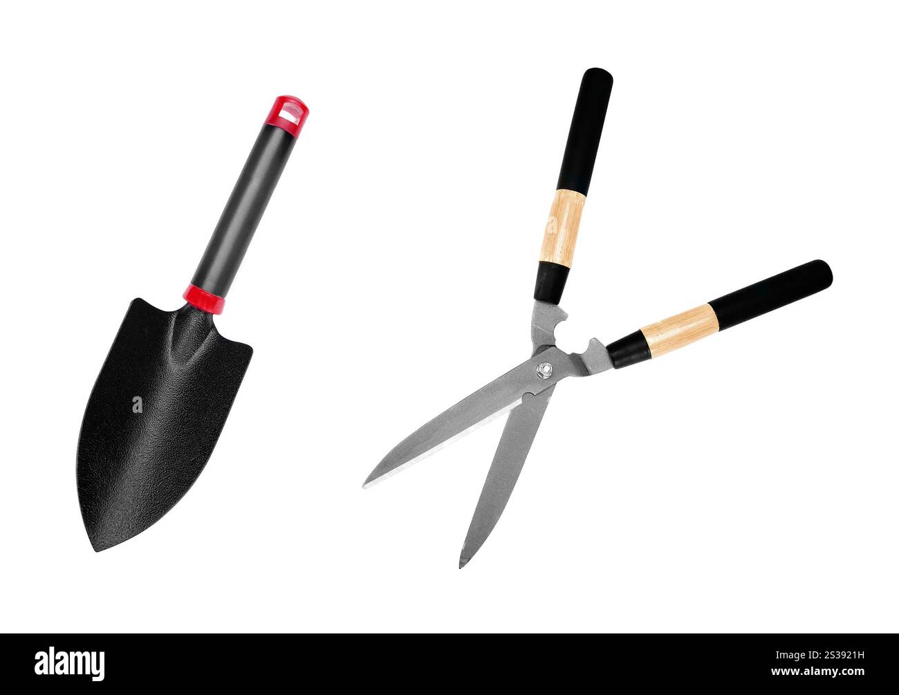 Gartengeräte isoliert auf weißem Hintergrund. Gartengeräte isoliert Stockfoto