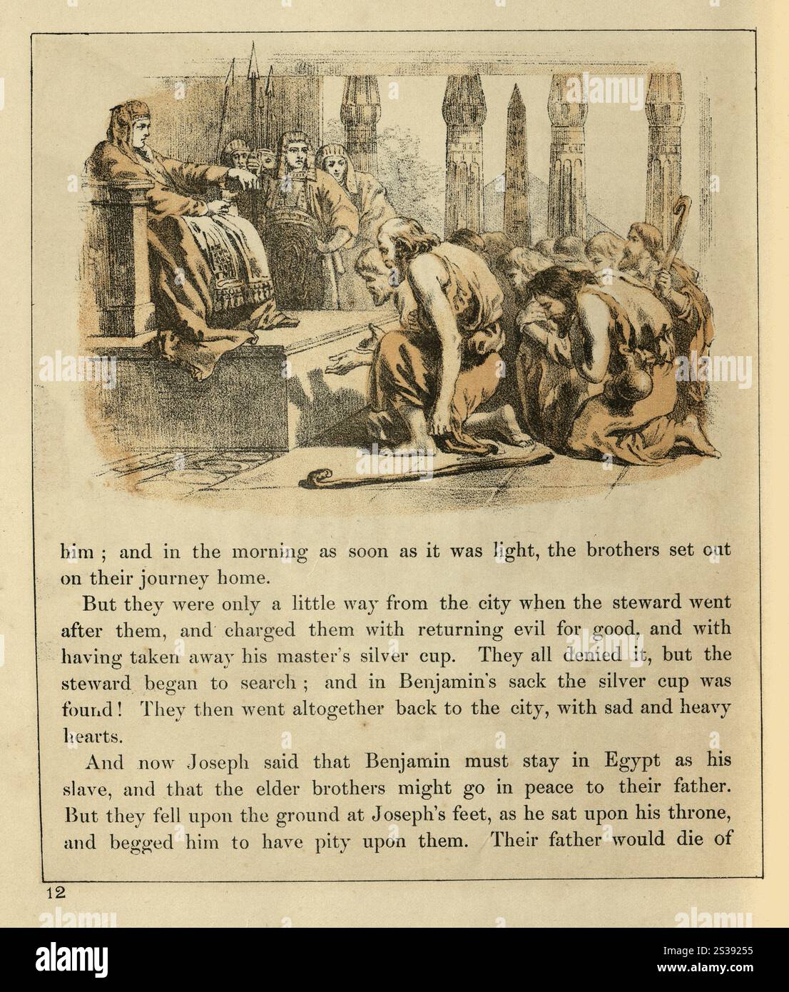 Die Geschichte von Joseph, Josephs Bruder, der vor ihm kniete, Bibel Altes Testament, religiöse Illustration, viktorianisches 19. Jahrhundert Stockfoto Die Geschichte von Joseph, Josephs Bruder, der vor ihm kniete, Bibel Altes Testament, religiöse Illustration, viktorianisches 19. Jahrhundert Stockfoto