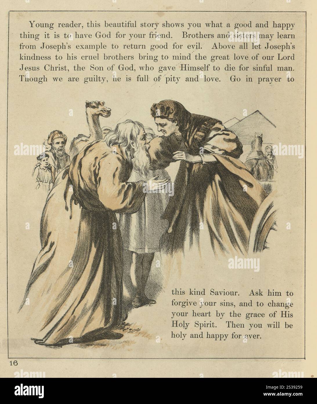 Die Geschichte von Joseph, der sich mit seinem Vater wieder vereinigt, Bibel Altes Testament, religiöse Illustration, viktorianisches 19. Jahrhundert Stockfoto Die Geschichte von Joseph, der sich mit seinem Vater wieder vereinigt, Bibel Altes Testament, religiöse Illustration, viktorianisches 19. Jahrhundert Stockfoto