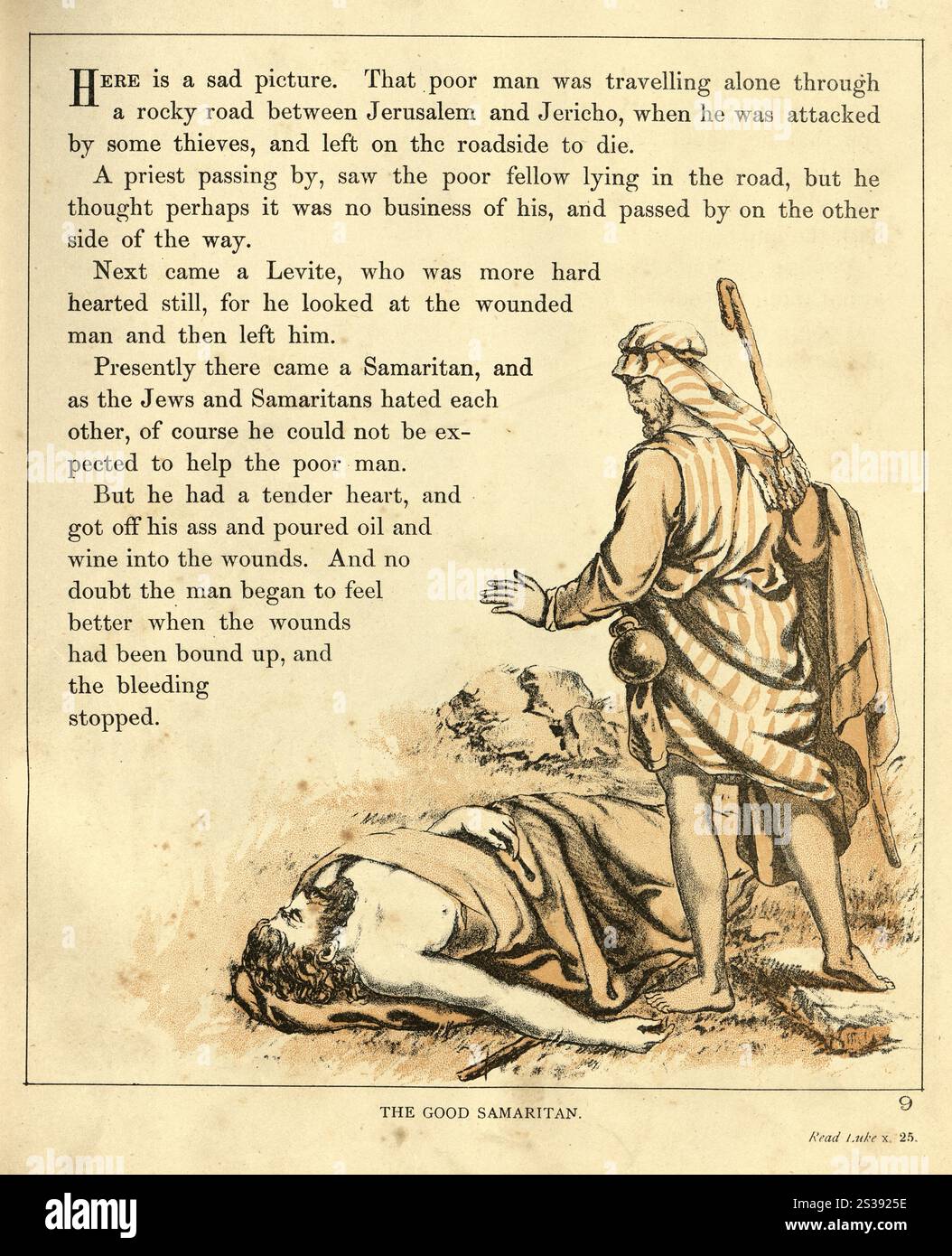 Gleichnis vom barmherzigen Samariter, Bibel, religiöse Illustration, viktorianisches 19. Jahrhundert Stockfoto Gleichnis vom barmherzigen Samariter, Bibel, religiöse Illustration, viktorianisches 19. Jahrhundert Stockfoto