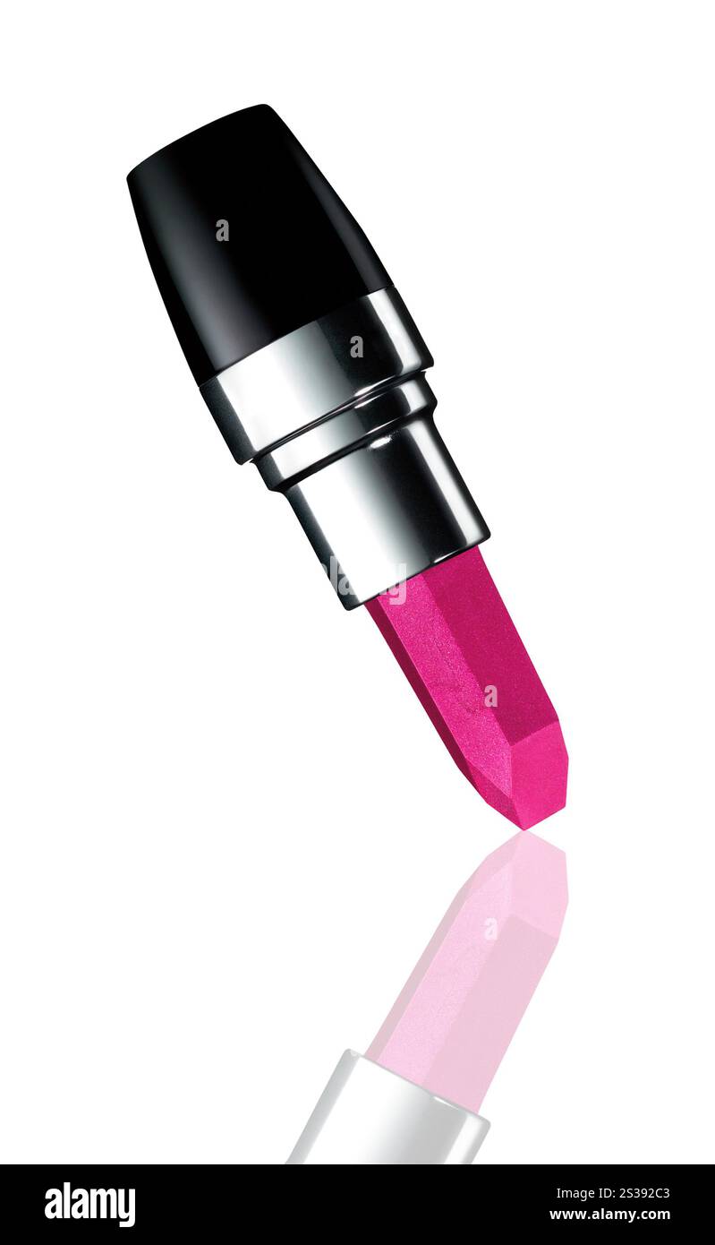 Rosa Lippenstift isoliert auf weißem Hintergrund. Rosafarbener Lippenstift Stockfoto