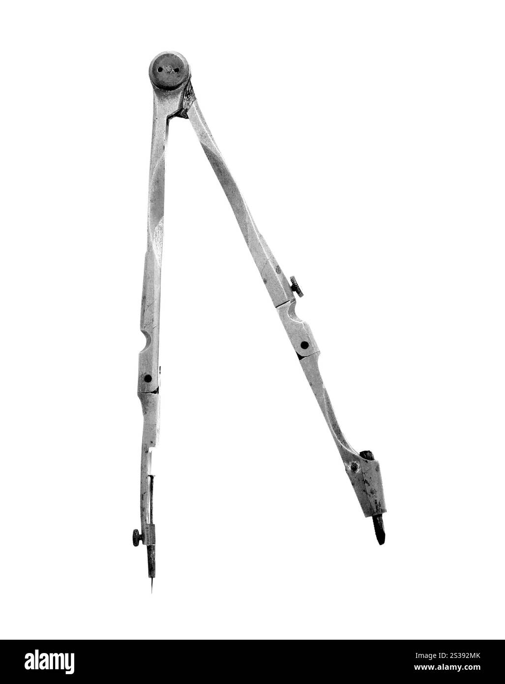 Nahaufnahme: Kompass isoliert auf weiß. Nahaufnahme Zeichnung Kompass isoliert Stockfoto