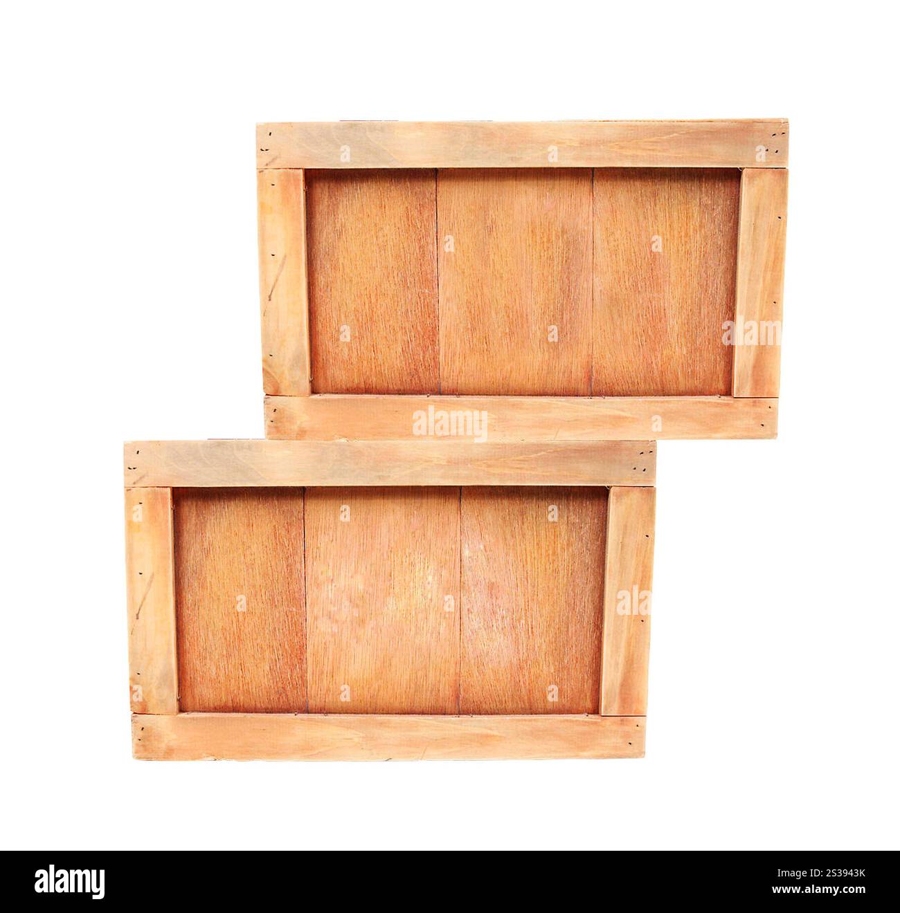 Ziehen Sie Holzkisten ab, isoliert auf weiß. Holzkisten isoliert abschleppen Stockfoto