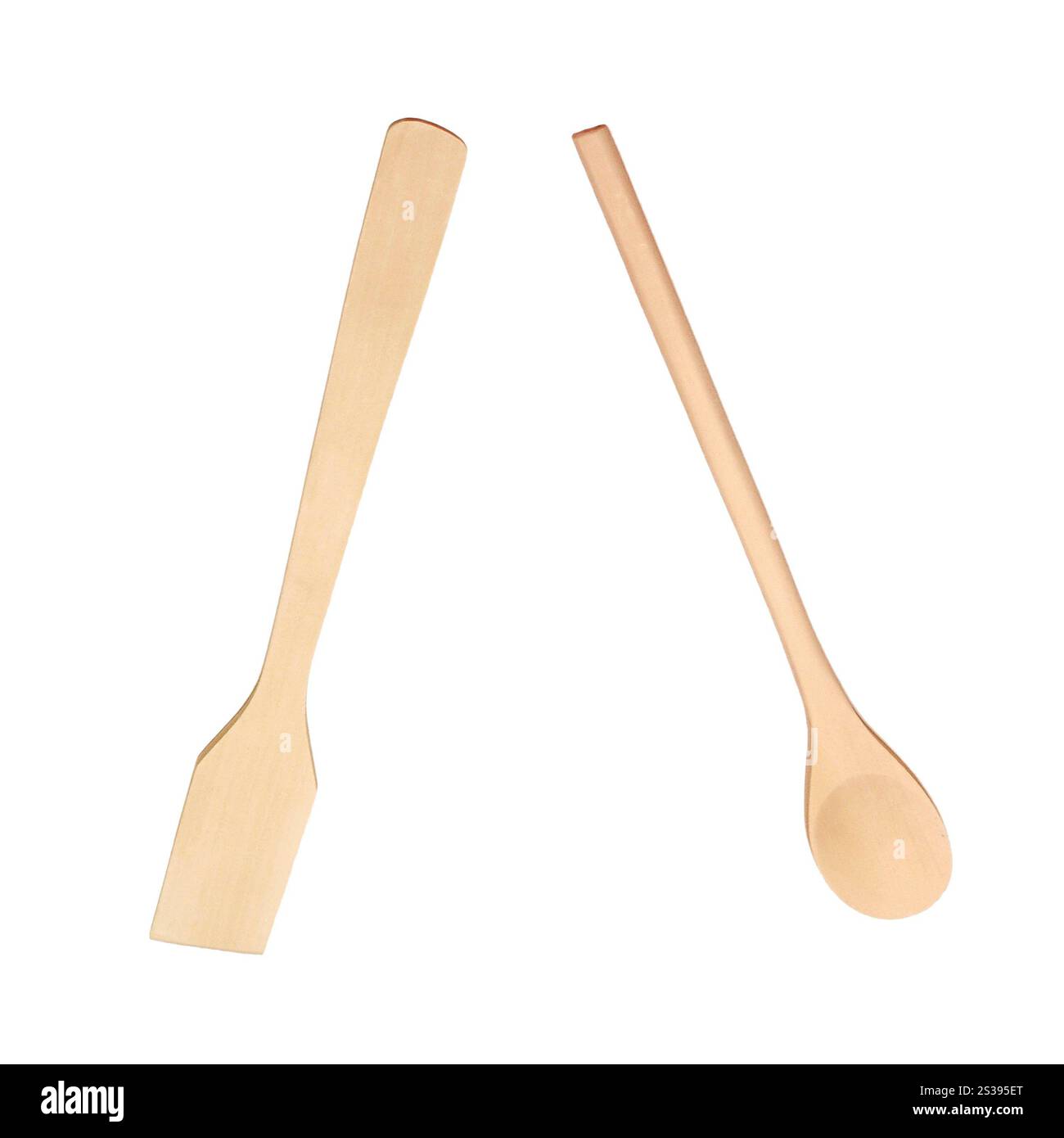 Set aus Küchengeräten aus Holz isoliert Stockfoto