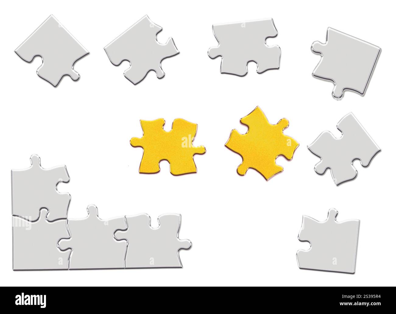 3D-Illustration Metall Puzzleteile Stockfoto