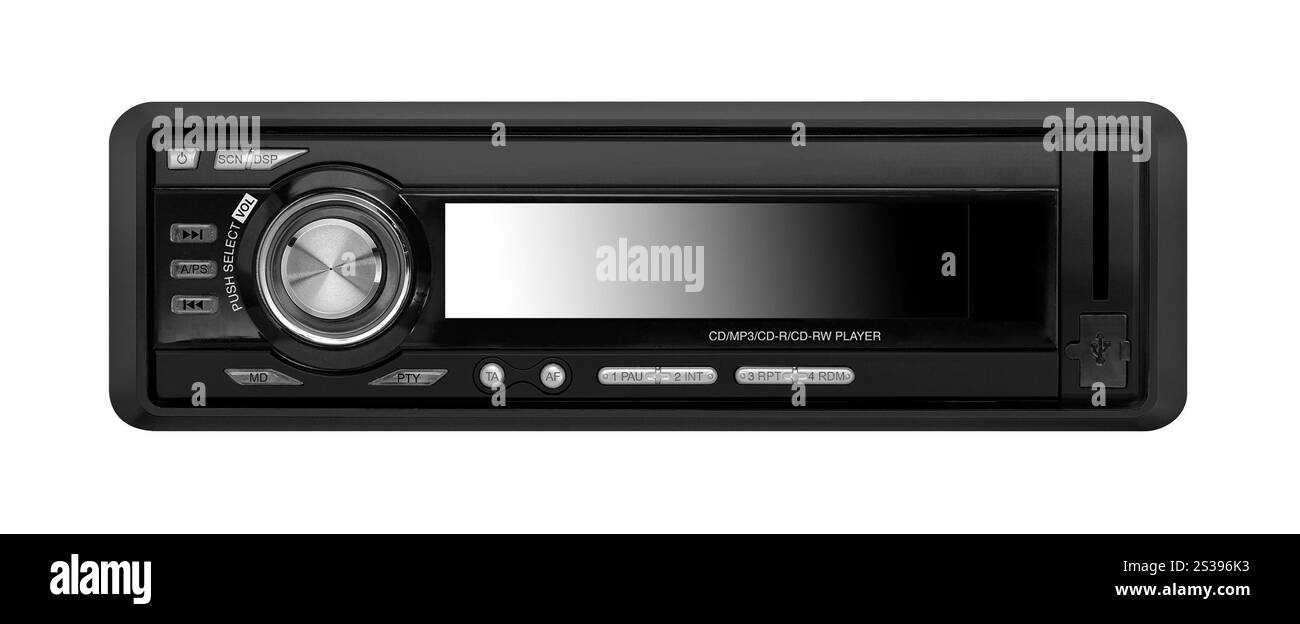 Audio-Player im Auto isoliert Stockfoto