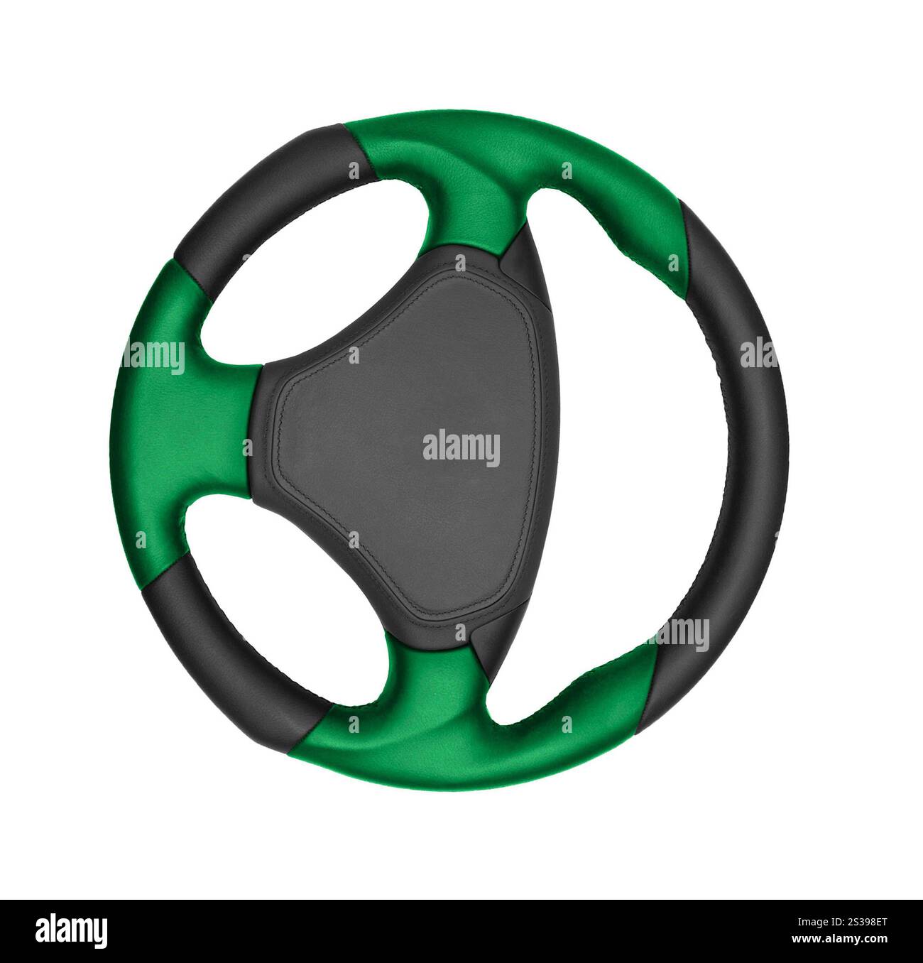 Lenkrad eines Autos isoliert auf weißem Hintergrund. Isoliertes Lenkrad eines Autos Stockfoto