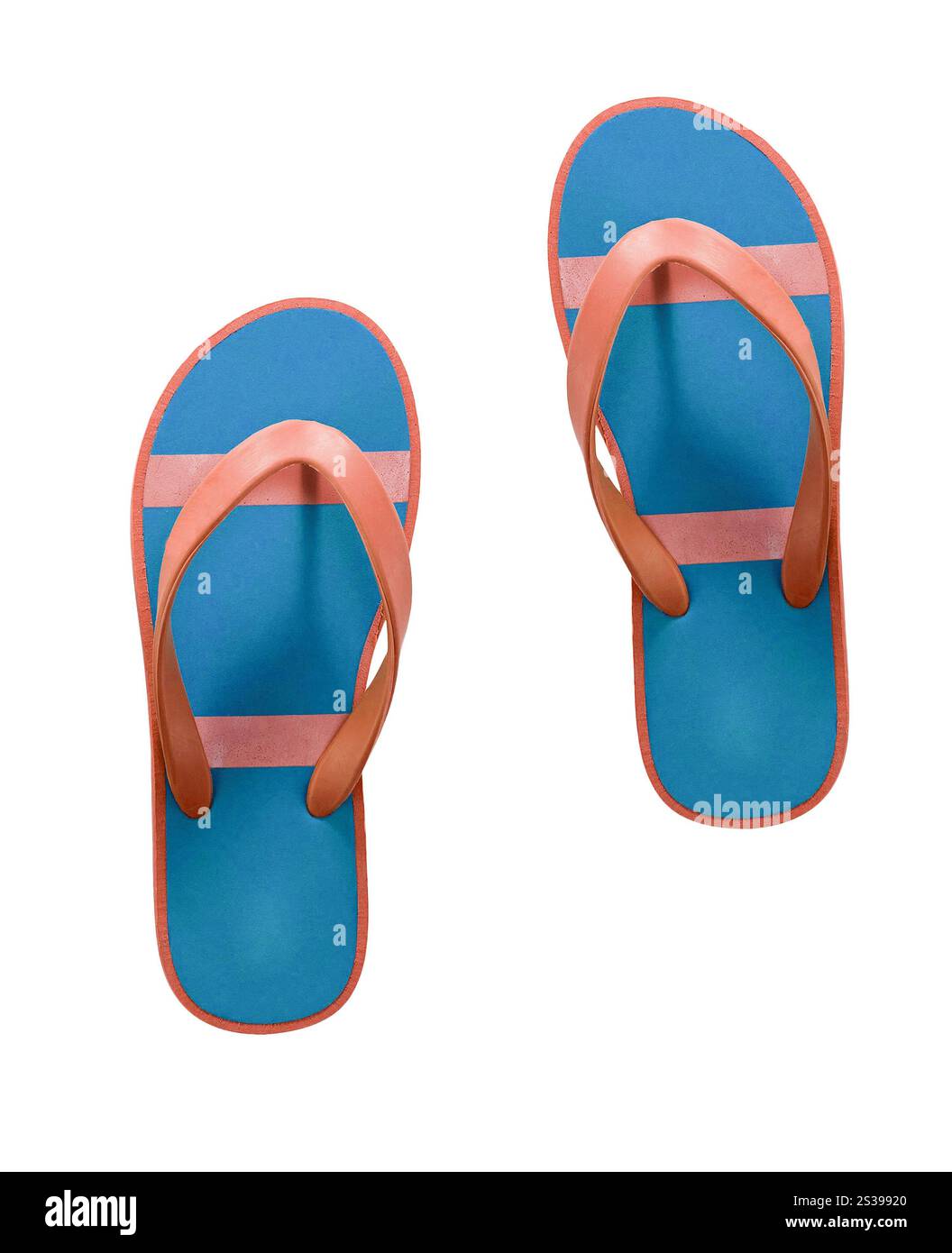 Rote und blaue Flip-Flop-Sandalen isoliert. Rote und blaue Flip-Flop-Sandalen Stockfoto