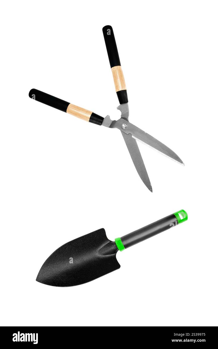 Gartengeräte isoliert auf weißem Hintergrund. Gartengeräte isoliert Stockfoto