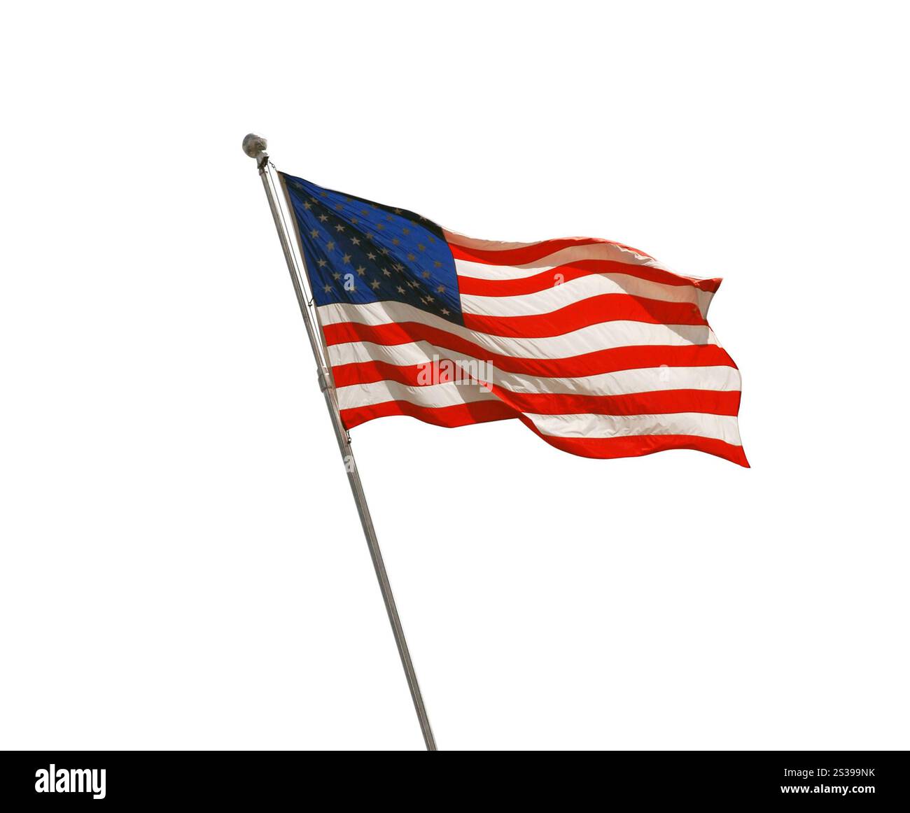 Amerikanische Flagge flattert isoliert auf weißem Hintergrund Stockfoto