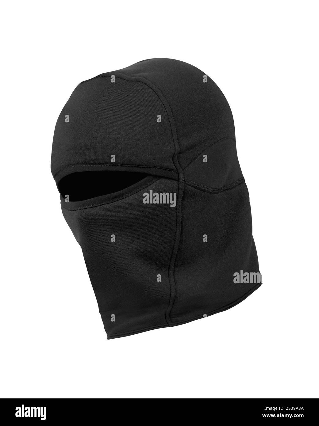 Eine schwarze Skimaske auf weißem Hintergrund. Schwarze Skimaske Stockfoto