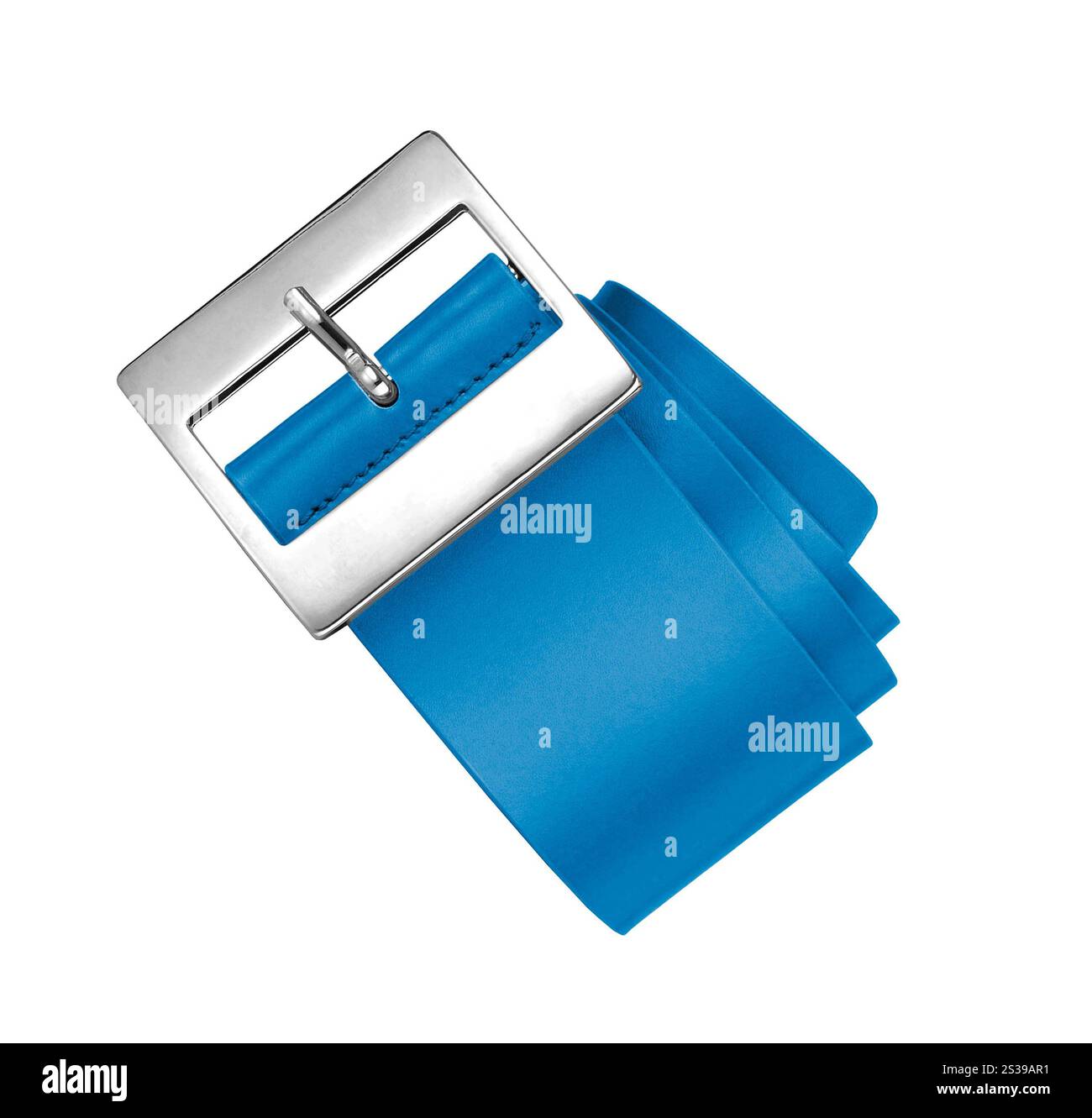 Blauer Gürtel isoliert auf weißem Hintergrund. Blauer Gürtel Stockfoto