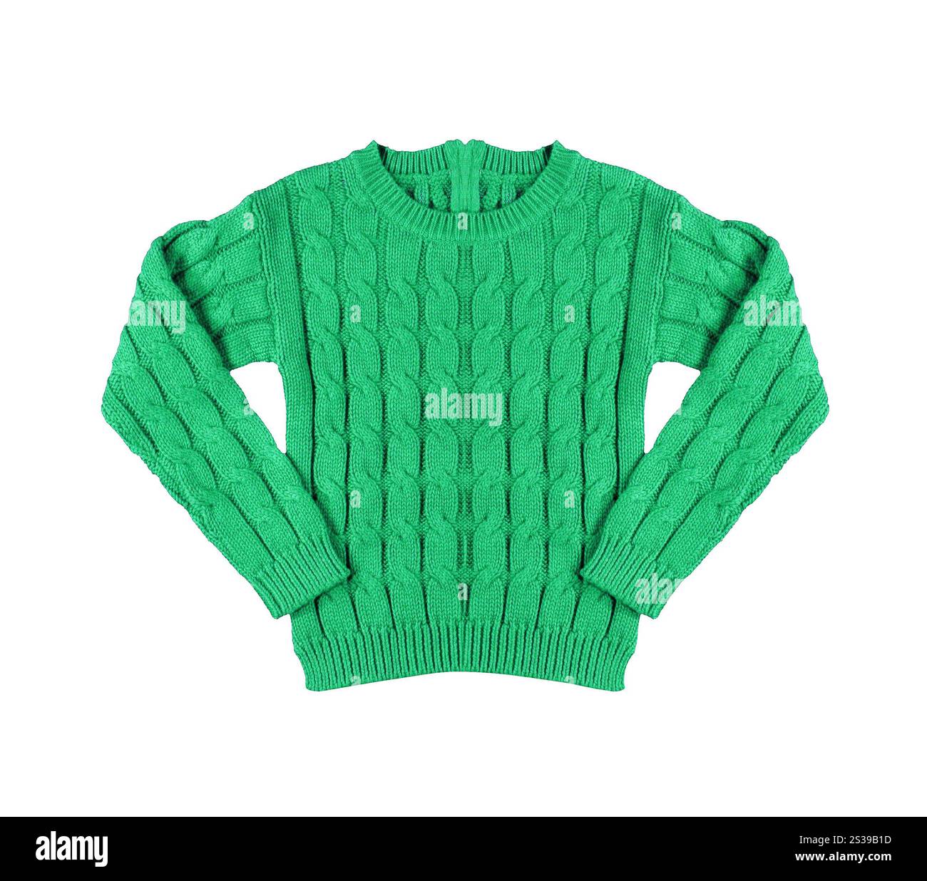 Grüner, warmer Strickpullover mit Muster. Blauer, warmer Strickpullover mit Muster Stockfoto