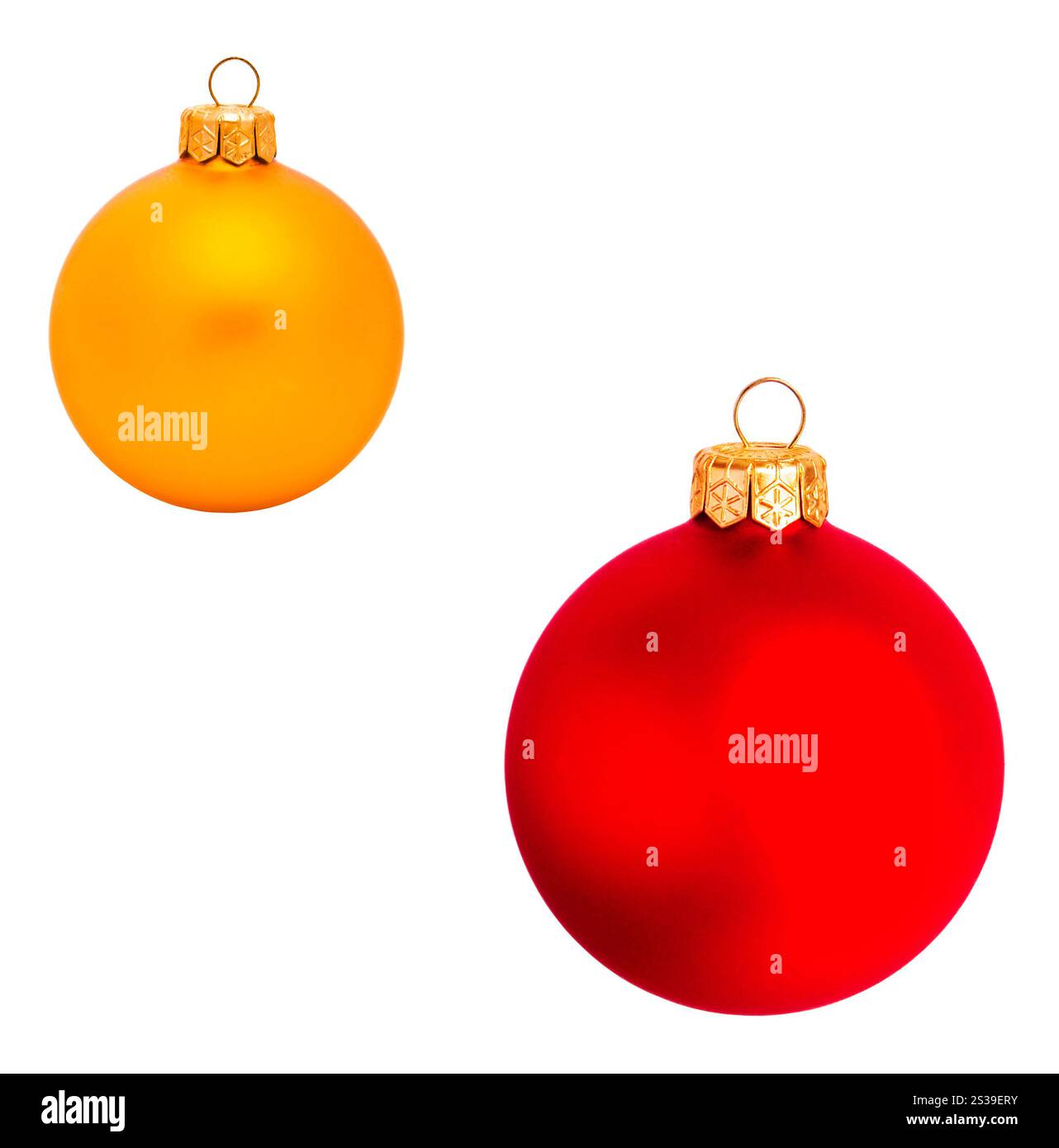 Weihnachtskugeln auf weißem Hintergrund Stockfoto