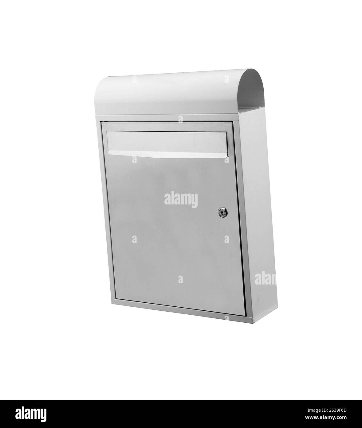 Weiße Mailbox isoliert auf weißem Hintergrund. Weiße Mailbox Stockfoto