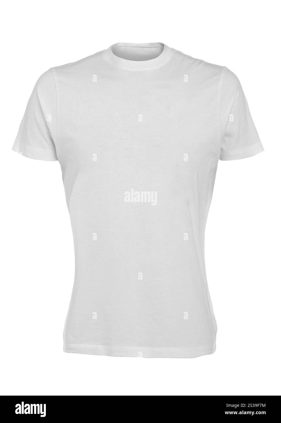 Nahaufnahme des T-Shirts isoliert auf weißem Hintergrund. Nahaufnahme des T-Shirts auf weißem Hintergrund Stockfoto