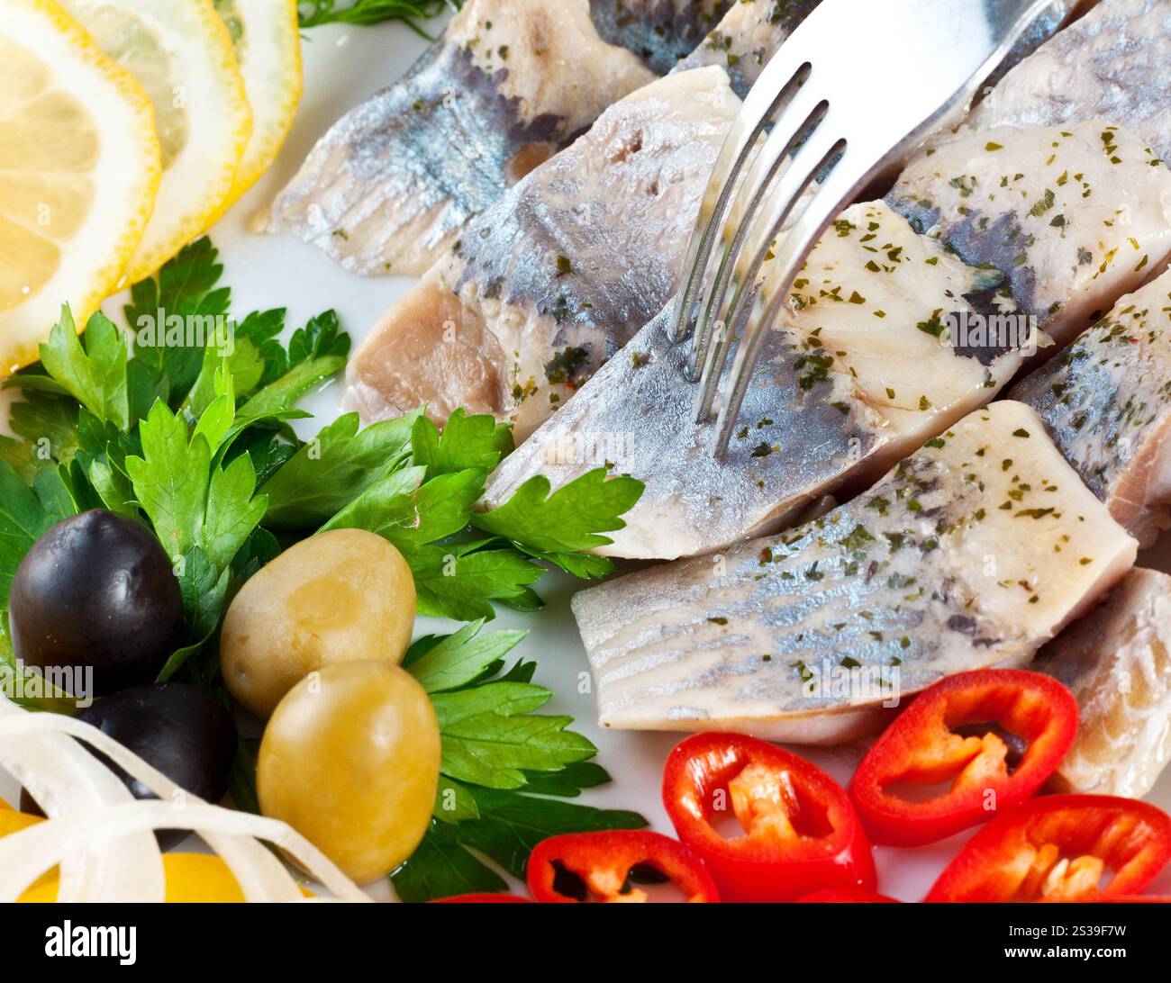 Nahaufnahme geschnittener Fisch Nahaufnahme. Schließen Sie geschnittene Fische Stockfoto