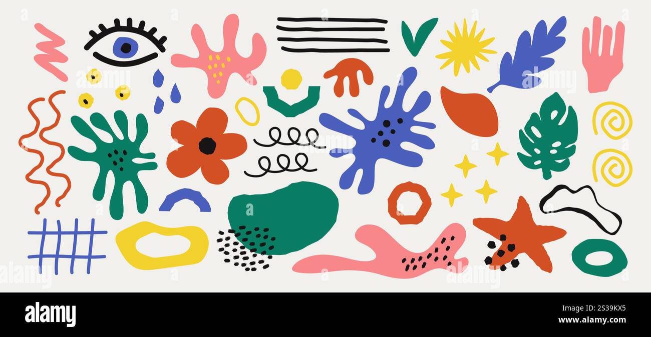 Abstrakte Kritzelform mit organischen Formen. Zeitgenössische handgezeichnete geometrische Elemente, Comic-Blobs. Vektorabbildung Stock Vektor