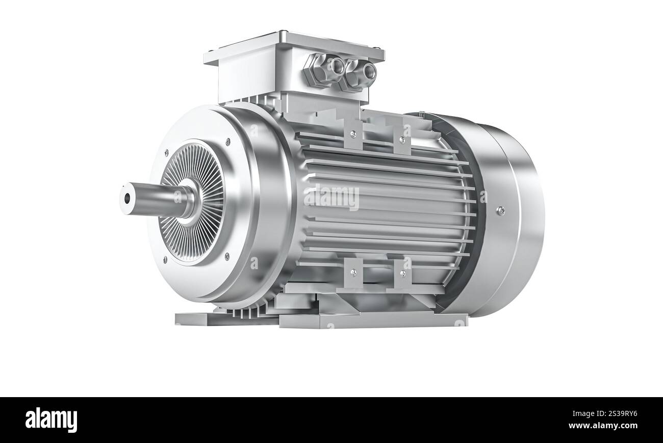 Industrieller Elektromotor isoliert auf transparentem Hintergrund 3d Stockfoto