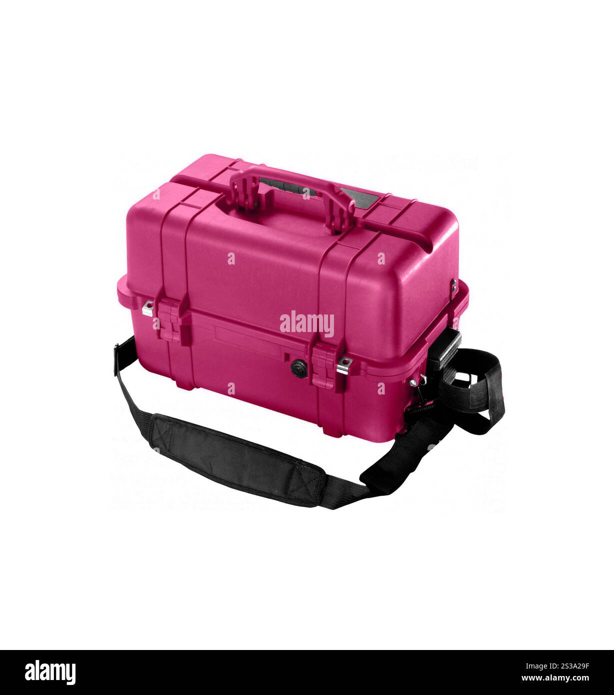 Roter Werkzeugkasten für die Mechanik. Green Mechanics Basic Werkzeugkasten Stockfoto