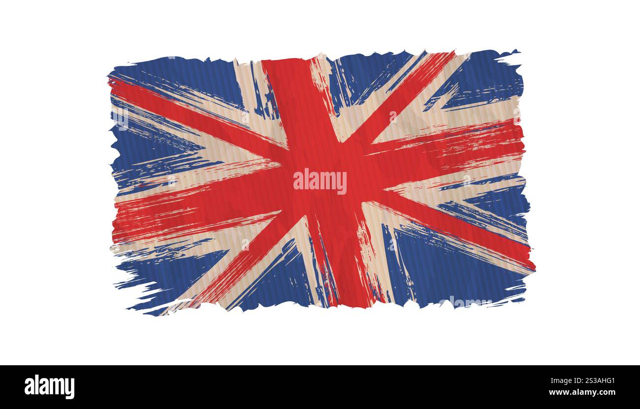 Vektor Vintage britische Flagge. Zeichnung der alten Flagge von Großbritannien im Grunge-Stil. Stock Vektor