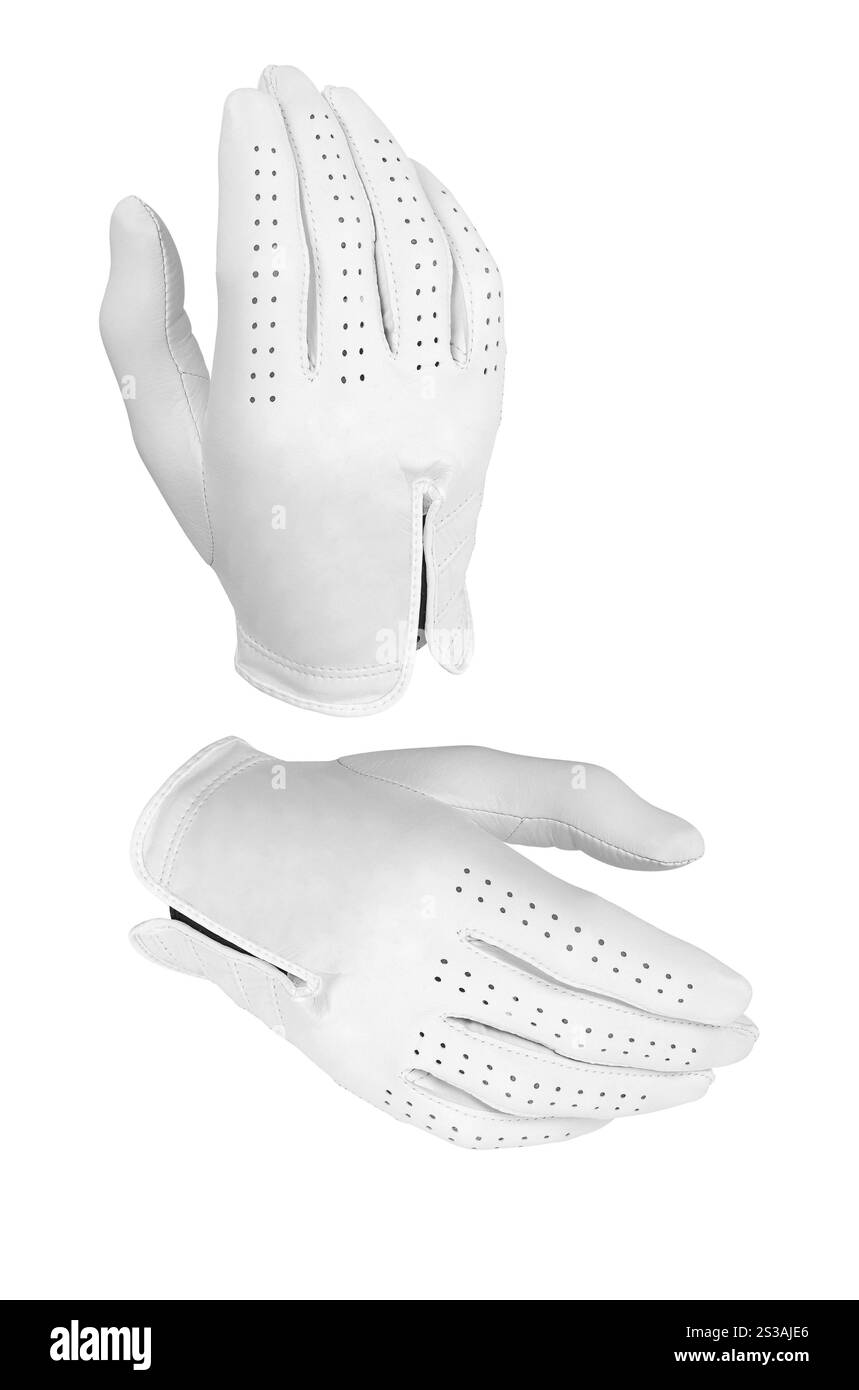 Weiße Lederhandschuhe isoliert auf dem Weißen. Weiße Lederhandschuhe Stockfoto