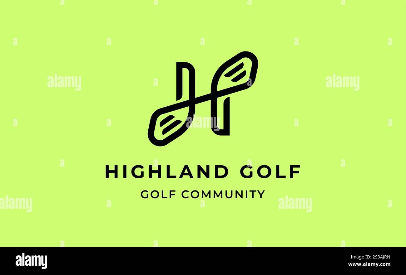 Monogramm-Logo Initial H und Golf. Golfball, Golfstick und Sporttypografie-Konzept. Design von Club- und Community-Vorlagen. Club und Community Stock Vektor