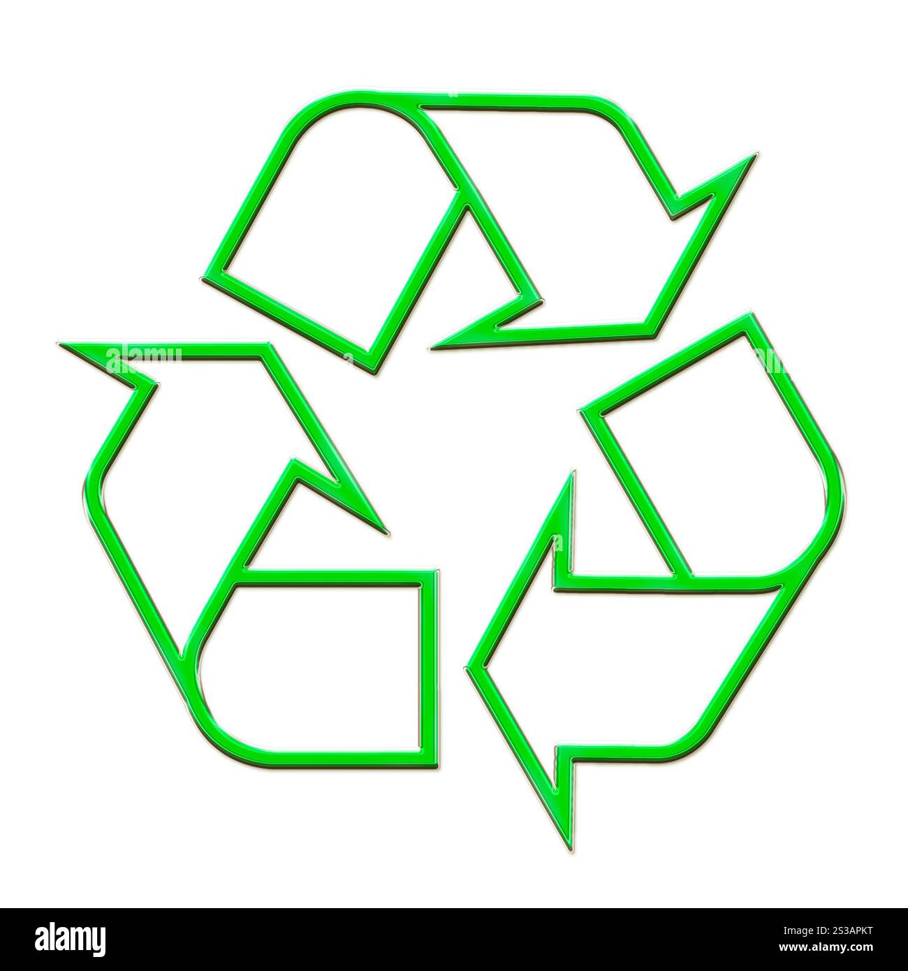 3D-Abbildung grünes Recycling-Symbol. 3D-Abbildung goldenes Recycling-Symbol Stockfoto