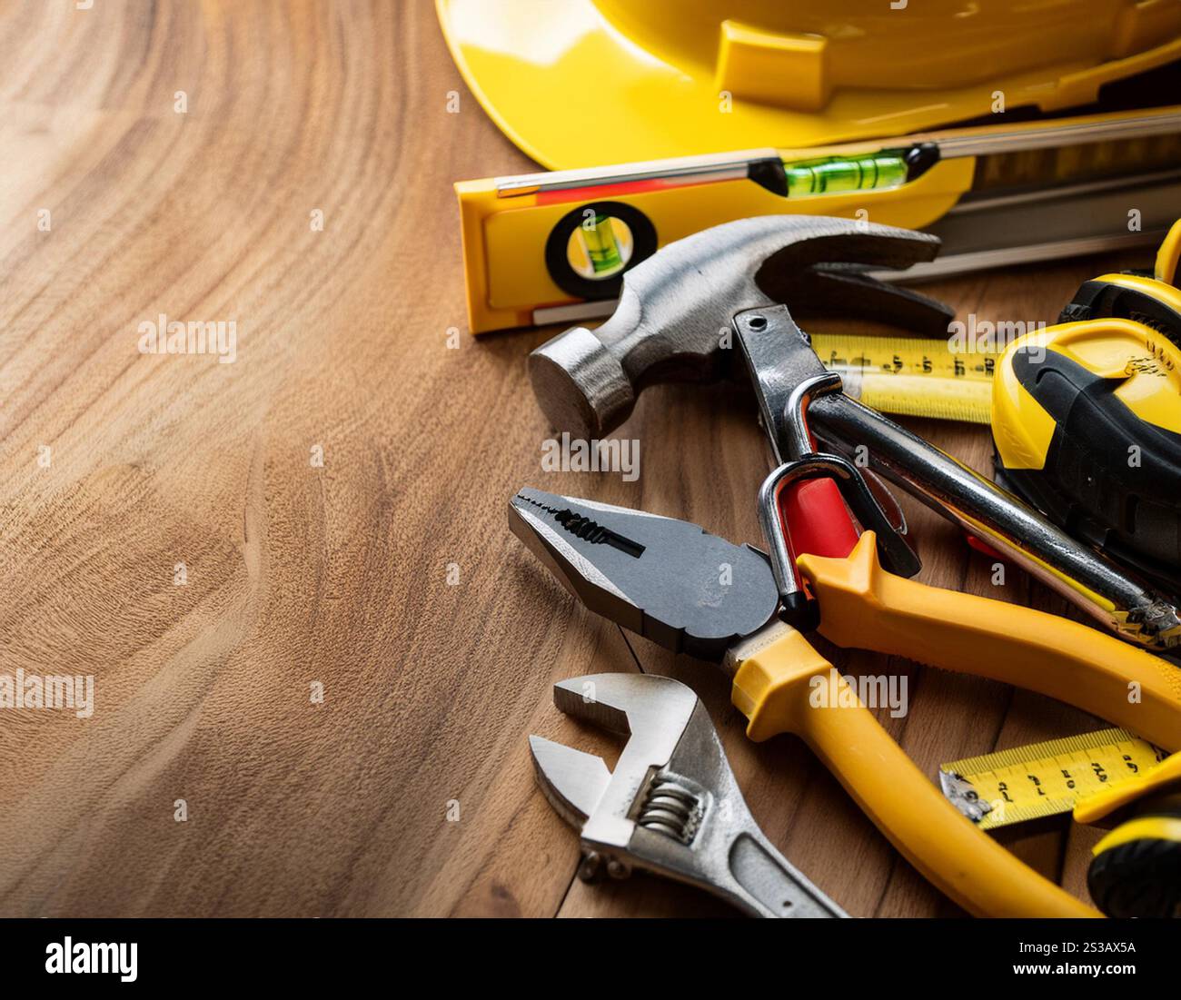 Nahaufnahme verschiedener Berufsinstrumente für verschiedene Berufe, perfekt für Themen im Zusammenhang mit Karriere, Arbeit und Beschäftigung. Stockfoto