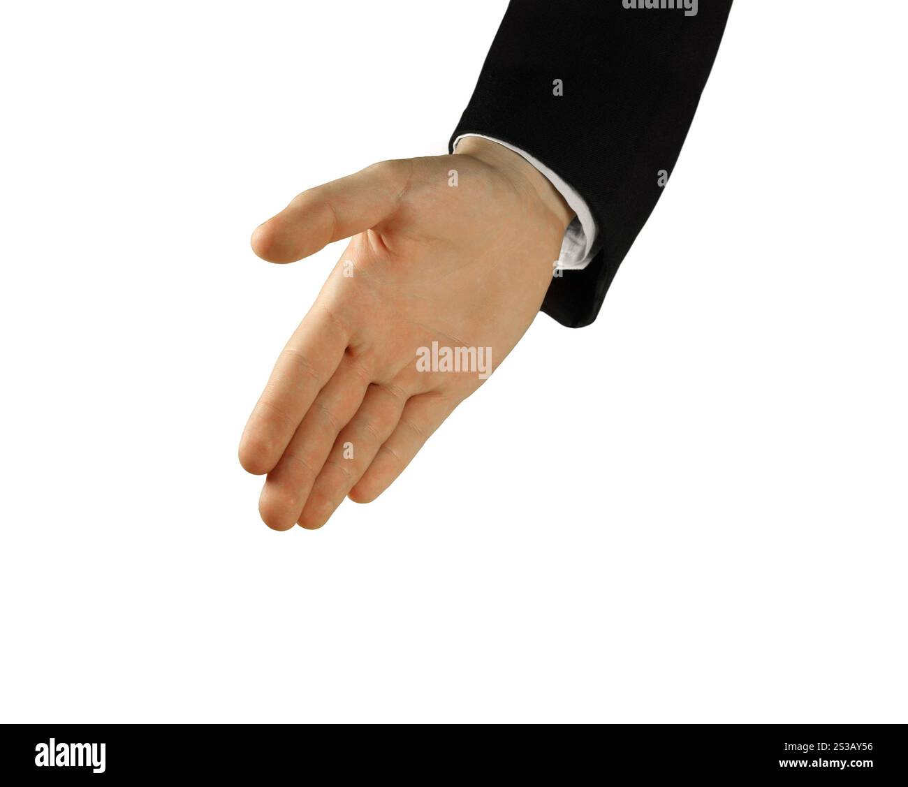 Geben Sie einer Geschäftsperson, die auf weißem Hintergrund isoliert ist. Übergeben Sie einem Geschäftsmann Stockfoto