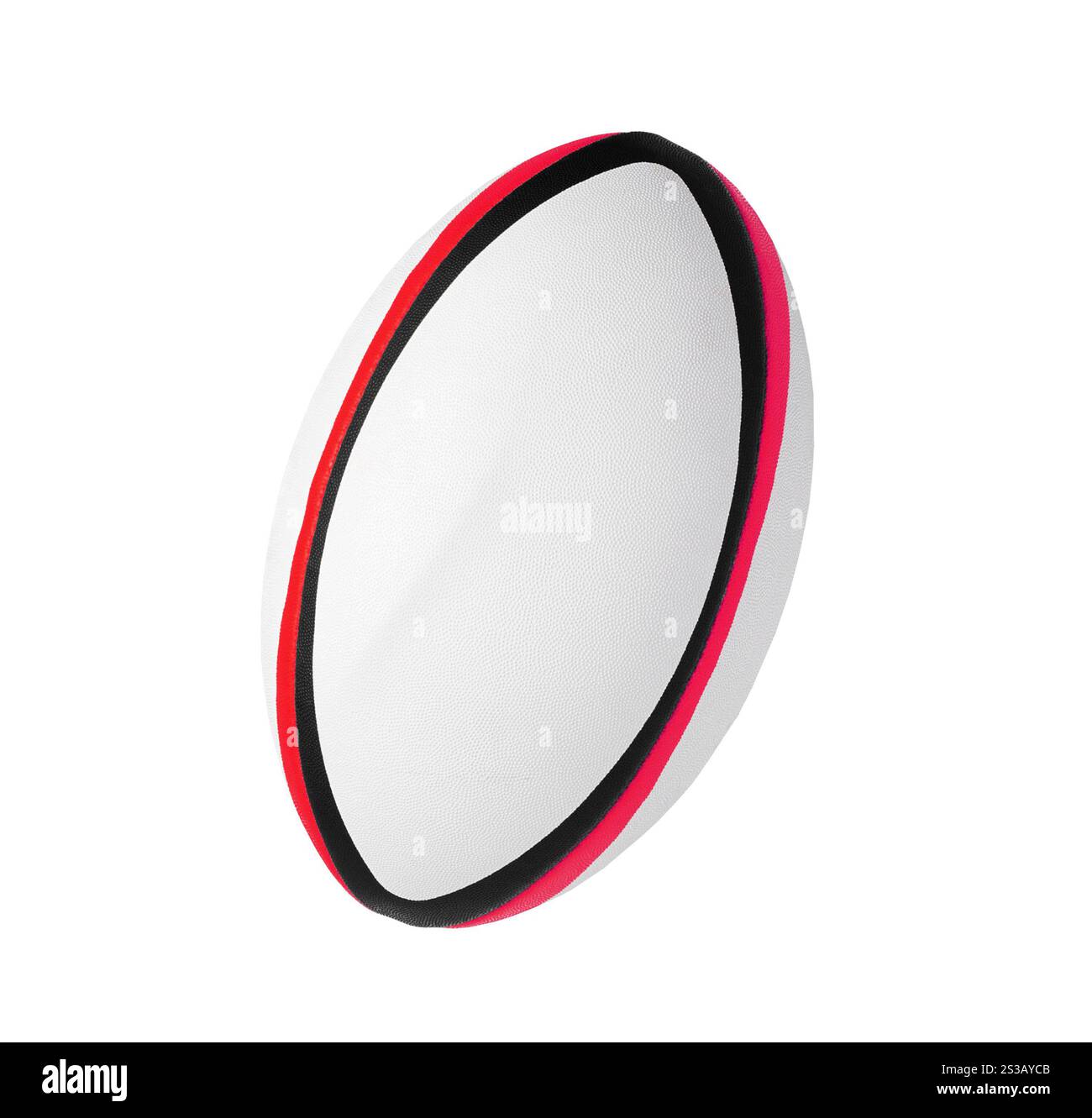 Foto eines Rugbyballs aus weißem Leder, isoliert auf weißem Hintergrund. Foto eines Rugby-Balls aus weißem Leder Stockfoto