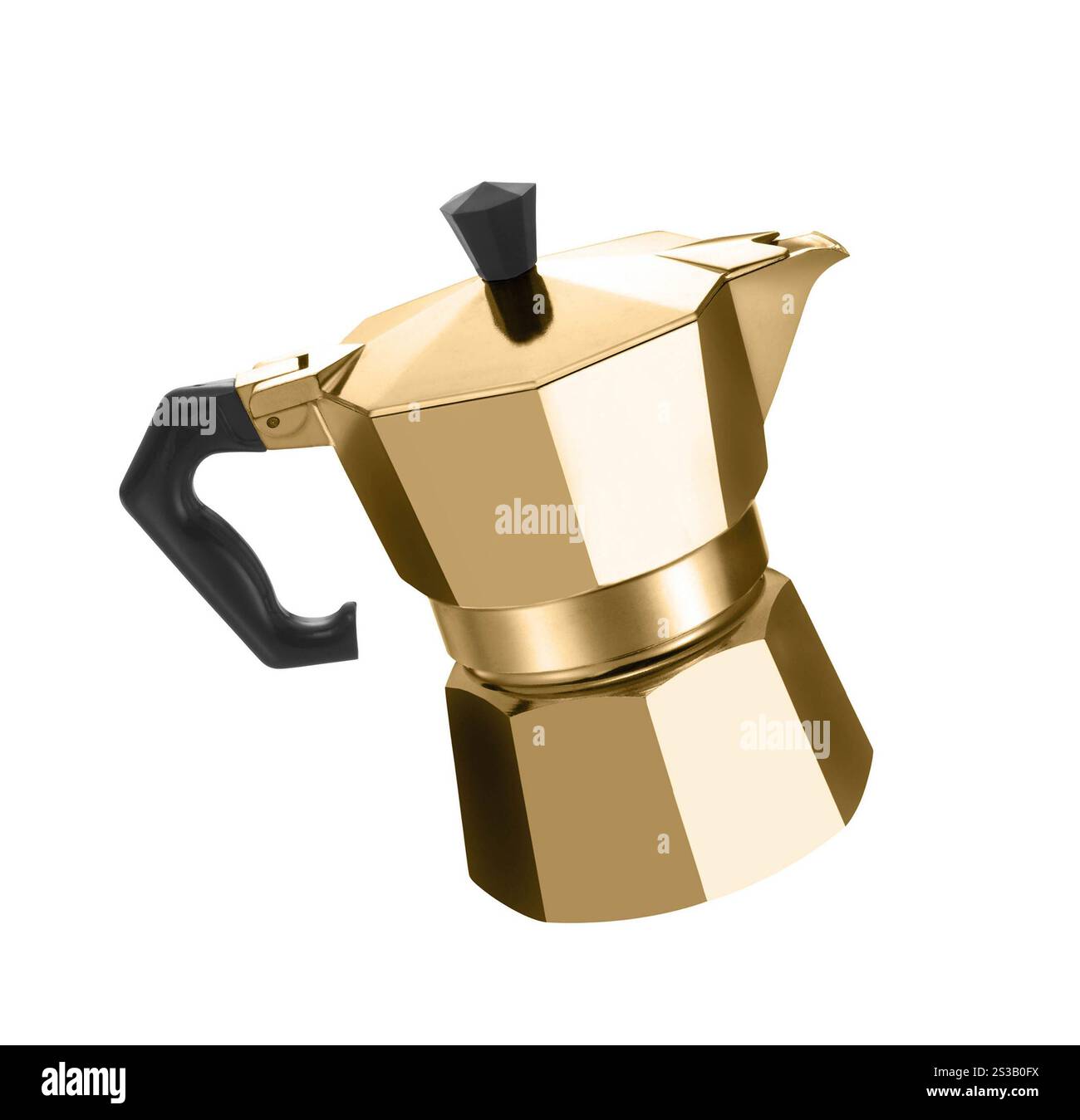 goldene Kaffeemaschine Nahaufnahme isoliert auf weißem Hintergrund. goldene Kaffeemaschine aus nächster Nähe Stockfoto goldene Kaffeemaschine Nahaufnahme isoliert auf weißem Hintergrund. goldene Kaffeemaschine aus nächster Nähe Stockfoto