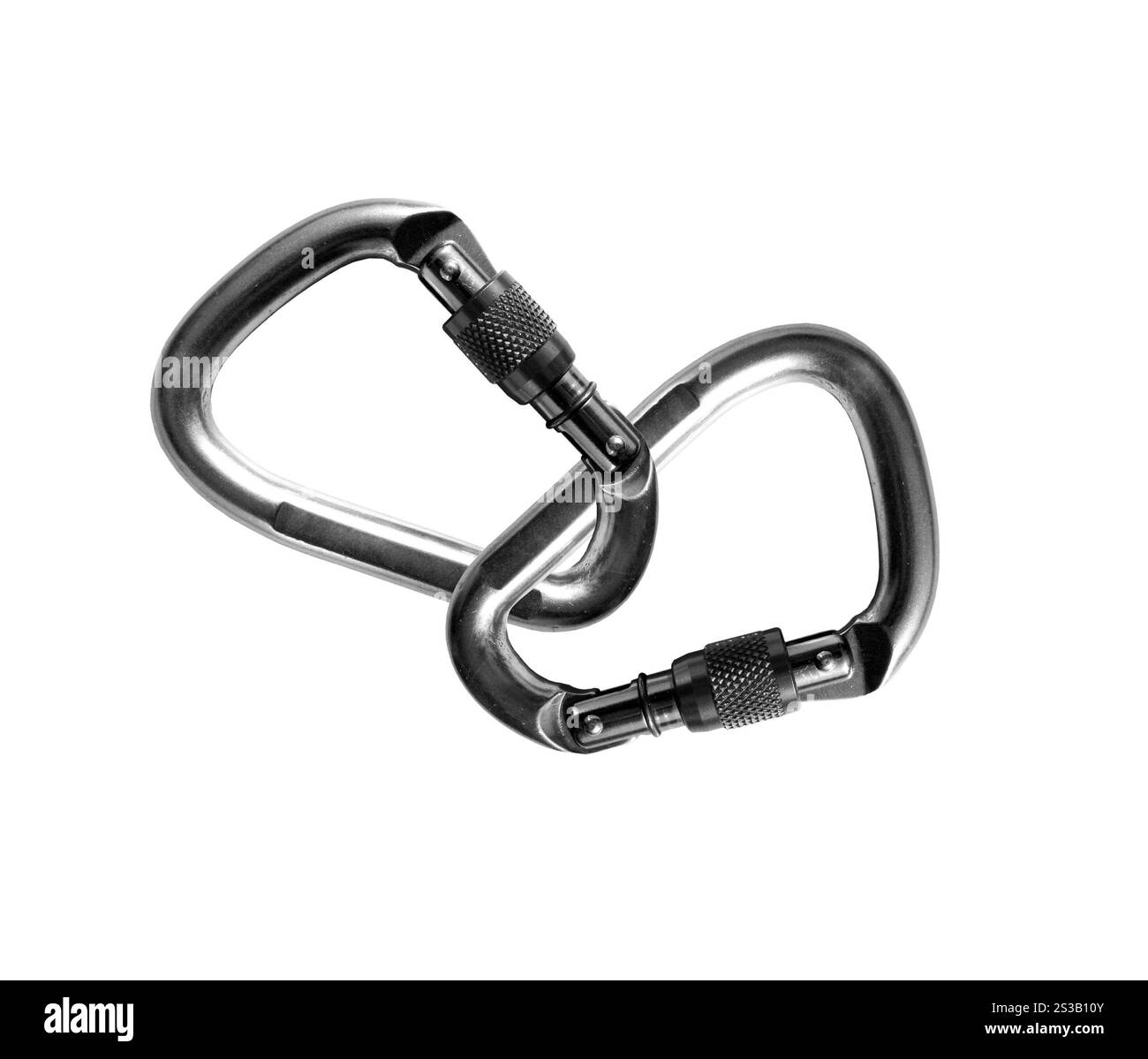 Kletterkarabiner isoliert auf weißem Hintergrund. Kletterkarabiner Stockfoto