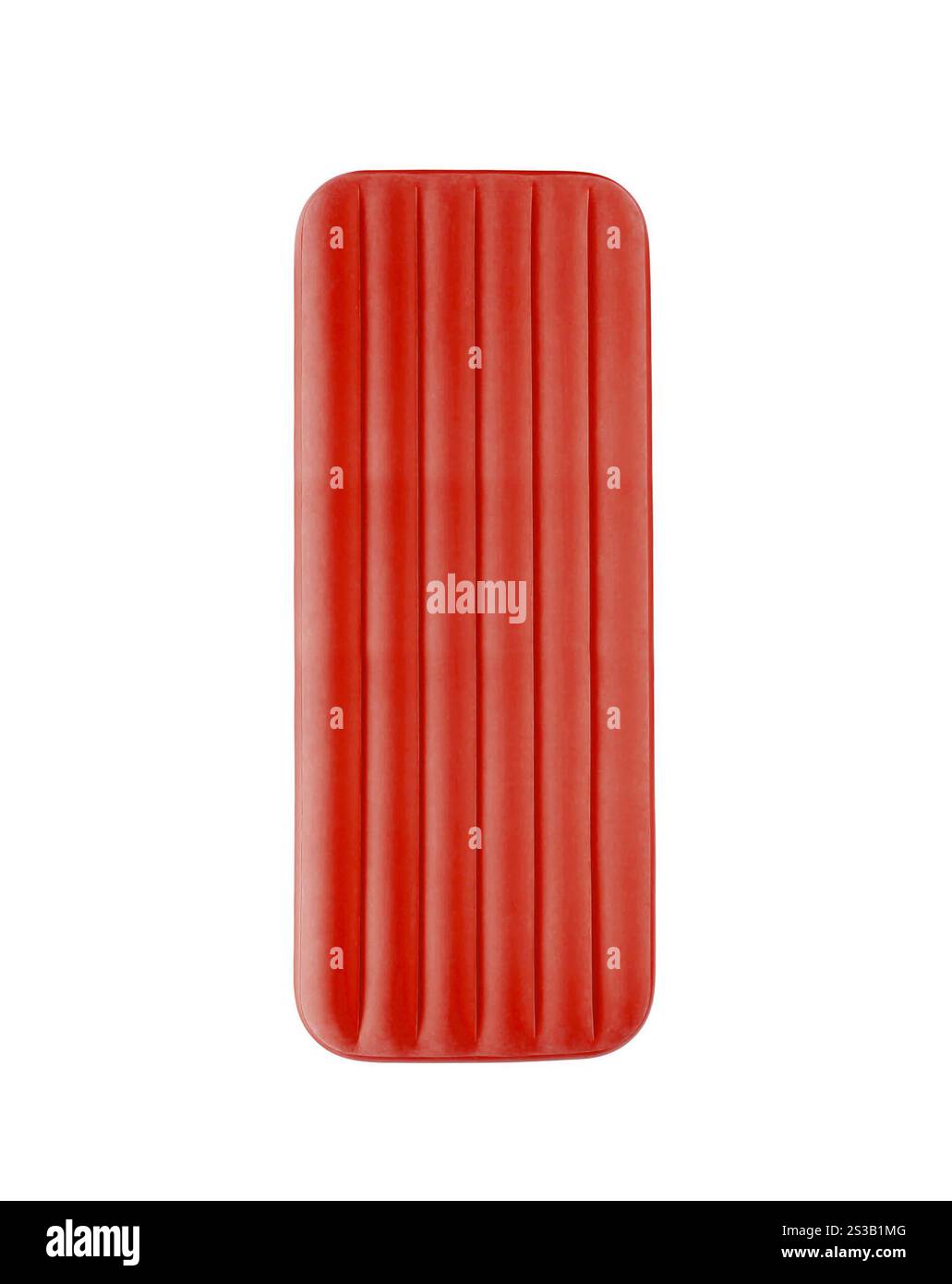 Rotes schwimmendes Floß. Schwimmendes Floß mit grünem Pool Stockfoto