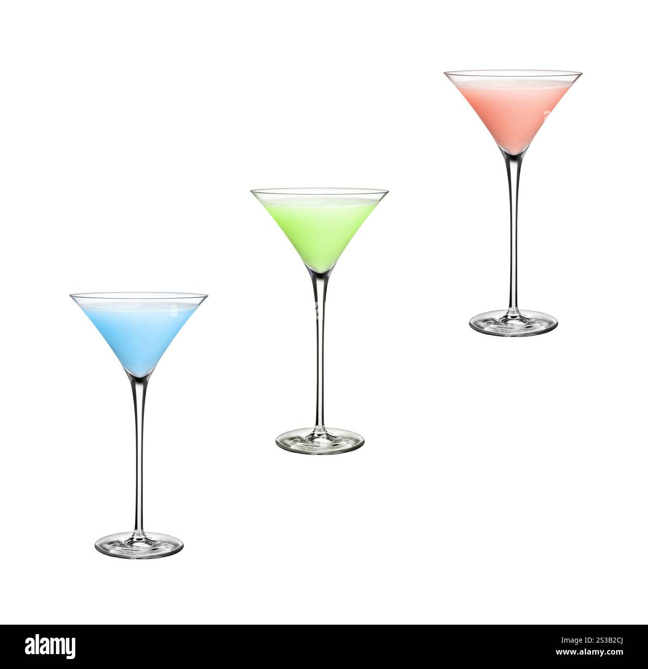 Verschiedene Cocktails auf weißem Hintergrund. Verschiedene Cocktails Stockfoto