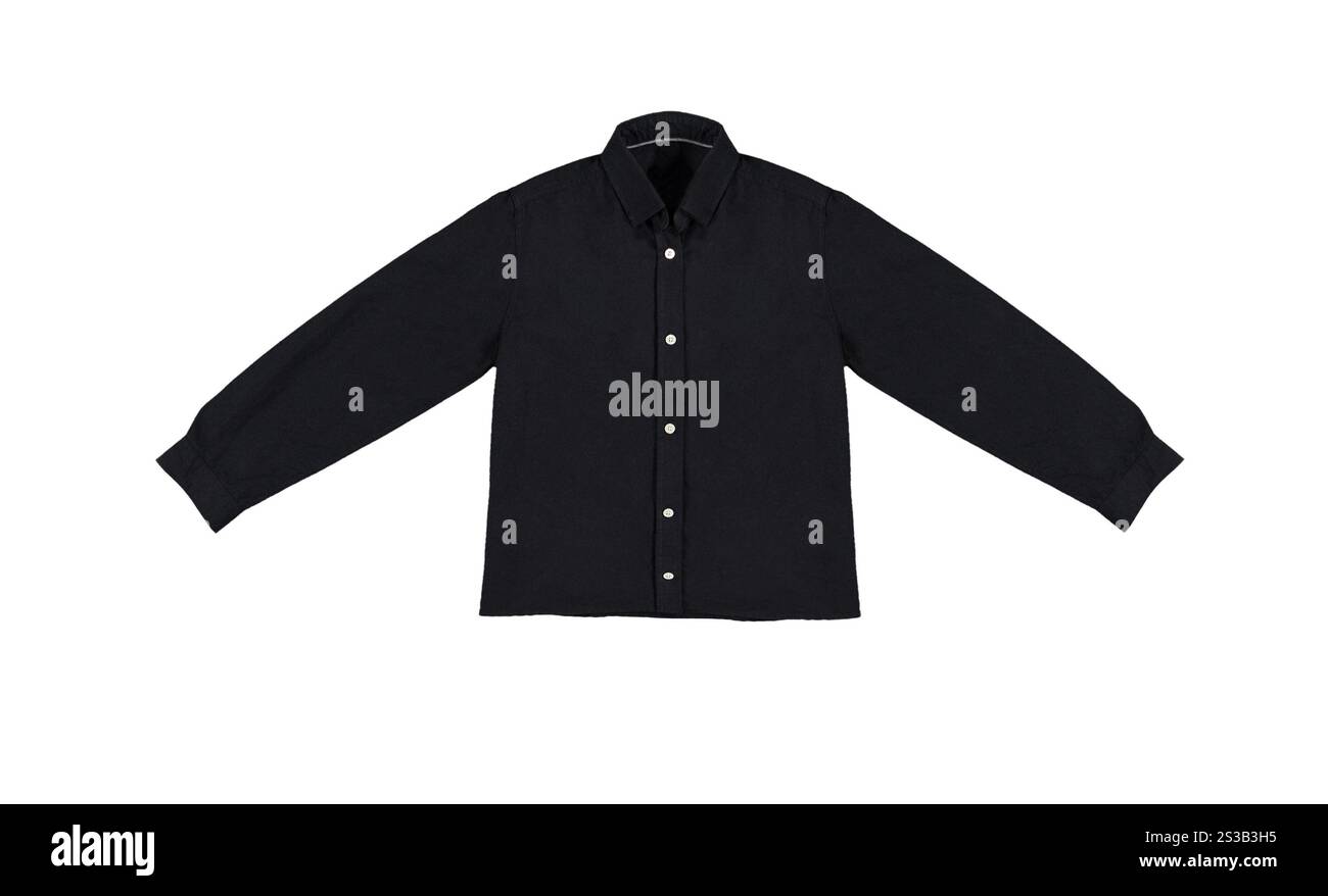 Schwarzes Hemd isoliert auf weißem Hintergrund. Schwarzes Hemd Stockfoto