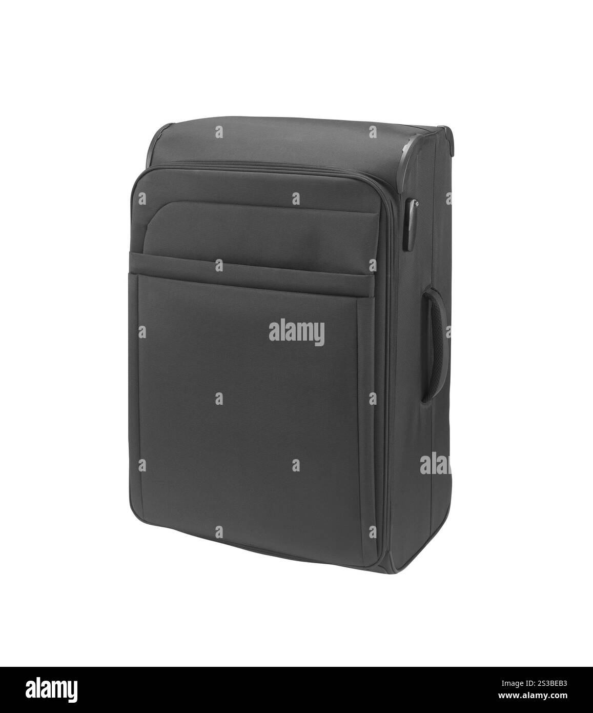 Schwarzer großer Koffer isoliert auf weißem Hintergrund. Blauer großer Koffer isoliert auf weißem Hintergrund Stockfoto