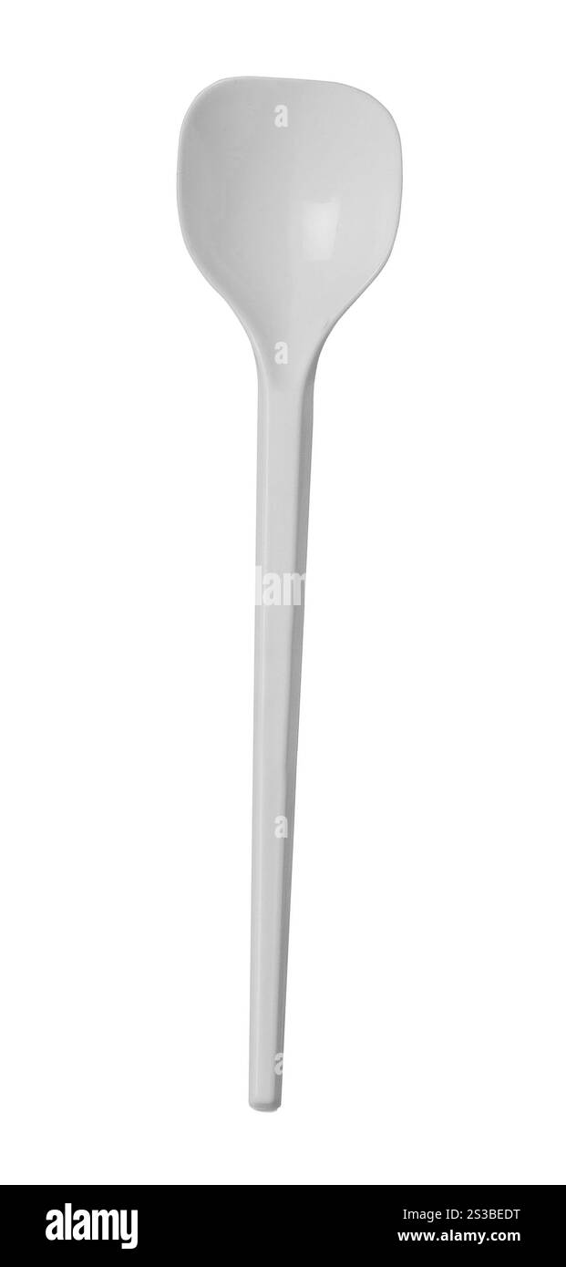 Kunststofflöffel isoliert auf weißem Hintergrund. Kunststofflöffel Stockfoto