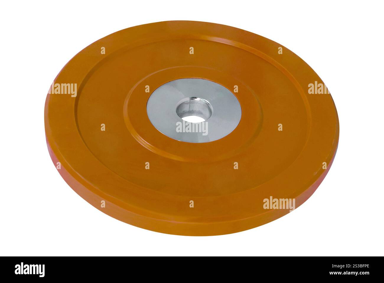 Gelbe Scheiben für Kurzhanteln. Blaue Disks für Kurzhanteln Stockfoto